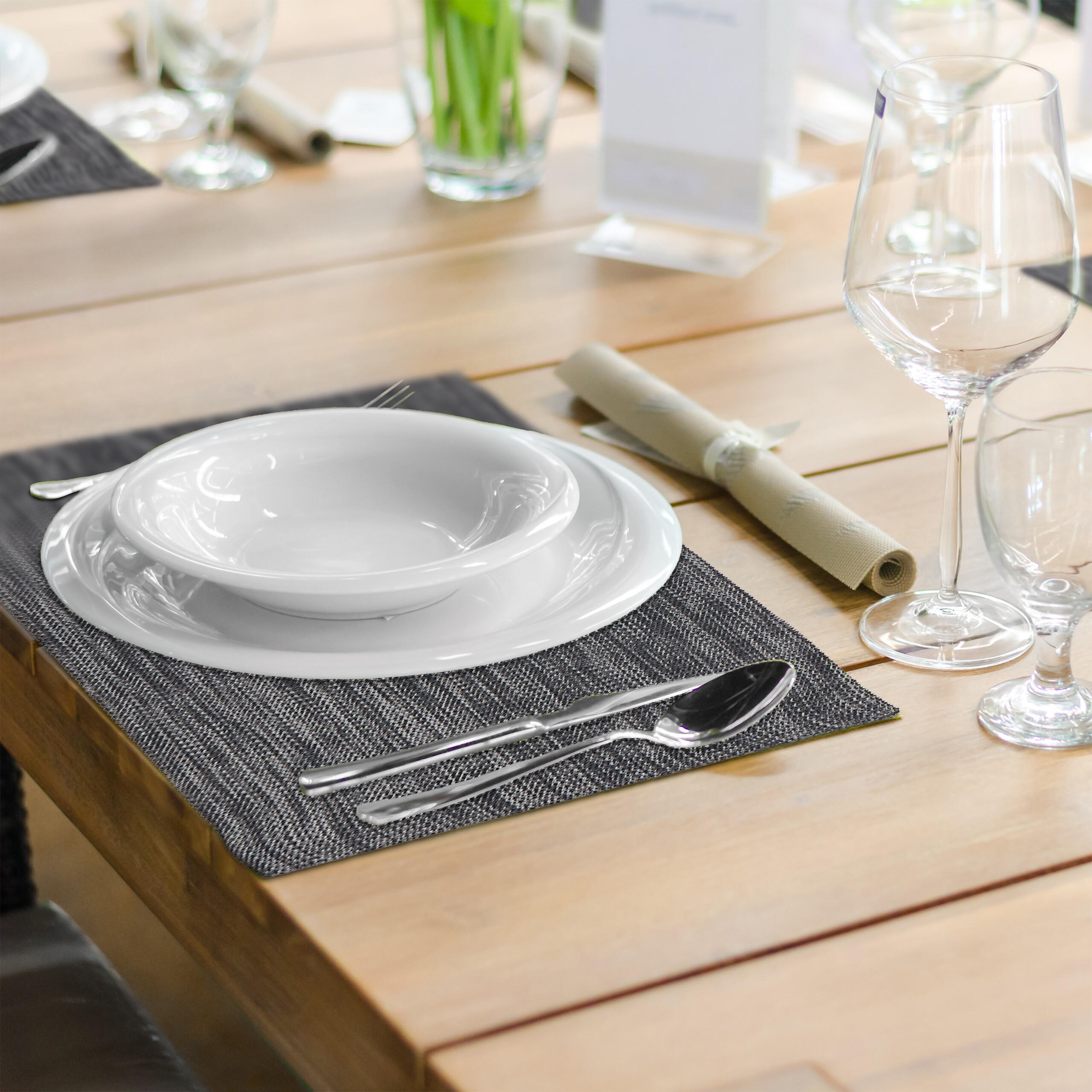 6TLG.TISCHSET - Anthrazit, Kunststoff/Textil (30/45/0.1cm) - Relaxdays