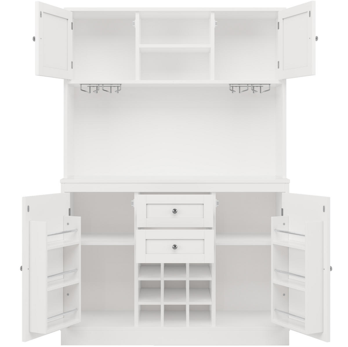 BUFFET 120/40/188 cm aus MDF und Metall mit verstellbaren Einlegeböden und Weinregal Weiß - Weiß, Holzwerkstoff (106/179.5/40cm) - Modenvie