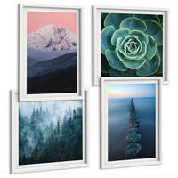 BILDER SET 4er Set - 50x50 cm & 40x60 cm Weißer Rahmen - Berge, rosa Himmel, Wasser, Sukkulente - Weiß, Kunststoff (50/50cm) - TULUP