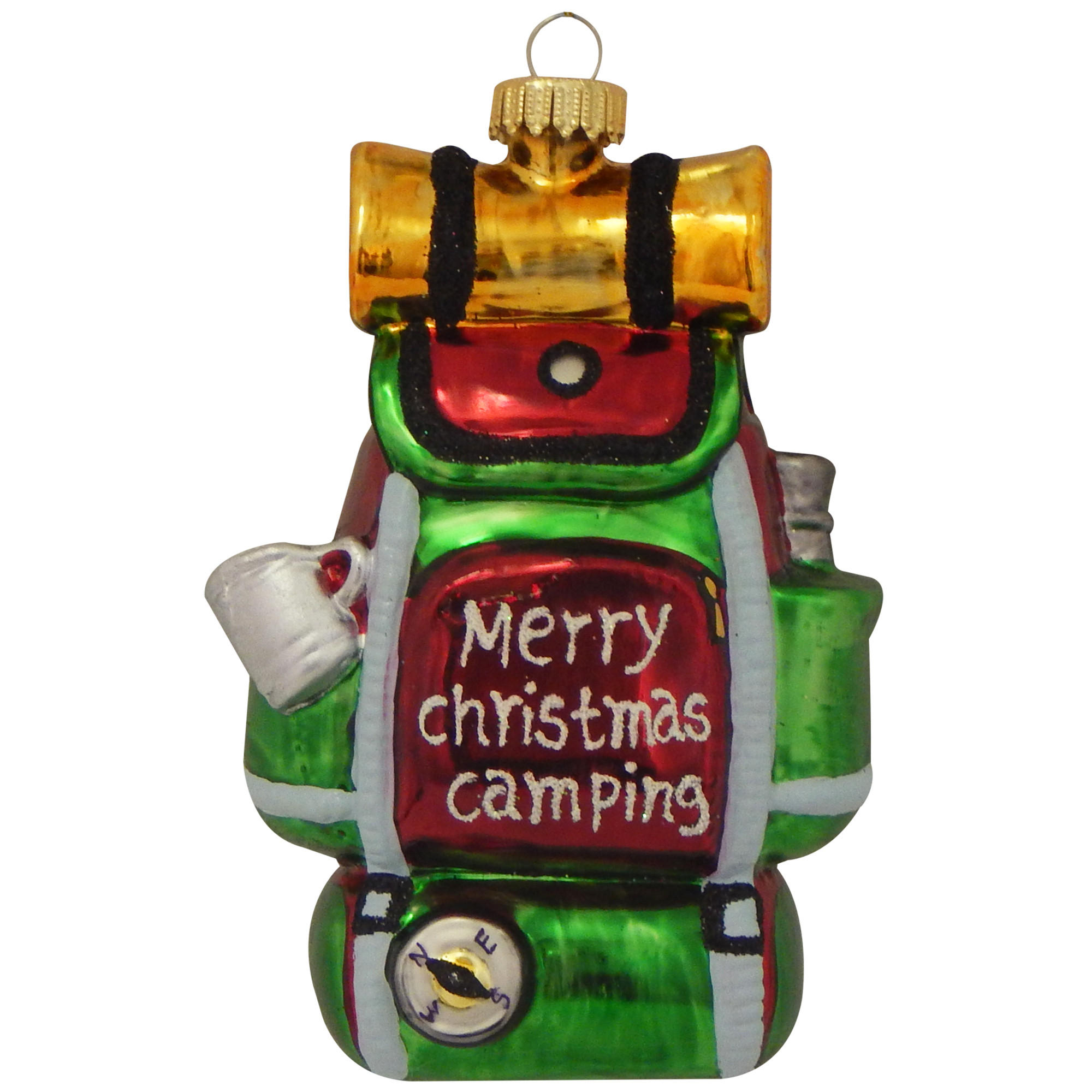 CHRISTBAUMSCHMUCK Camping-Rucksack Grün 11cm (Glas / 1 Stk.) - Grün, Glas (8/11/5cm) - Krebs Glas Lauscha
