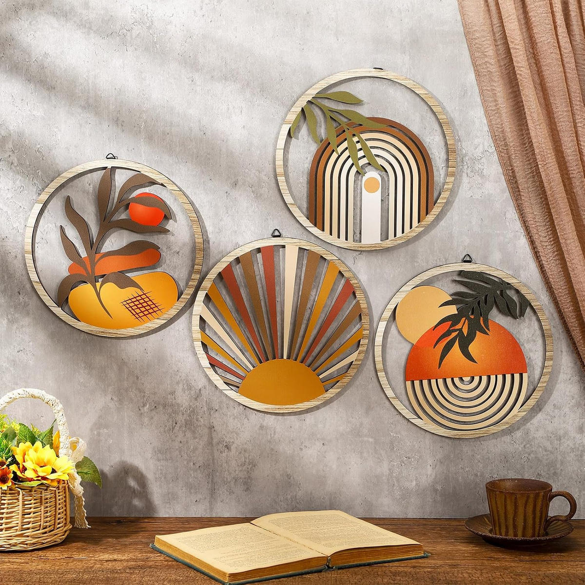 WANDDEKO Rund 19,5cm Holz Boho 4er Set - Akaziefarben, Holzwerkstoff (20/1cm) - Weltevree