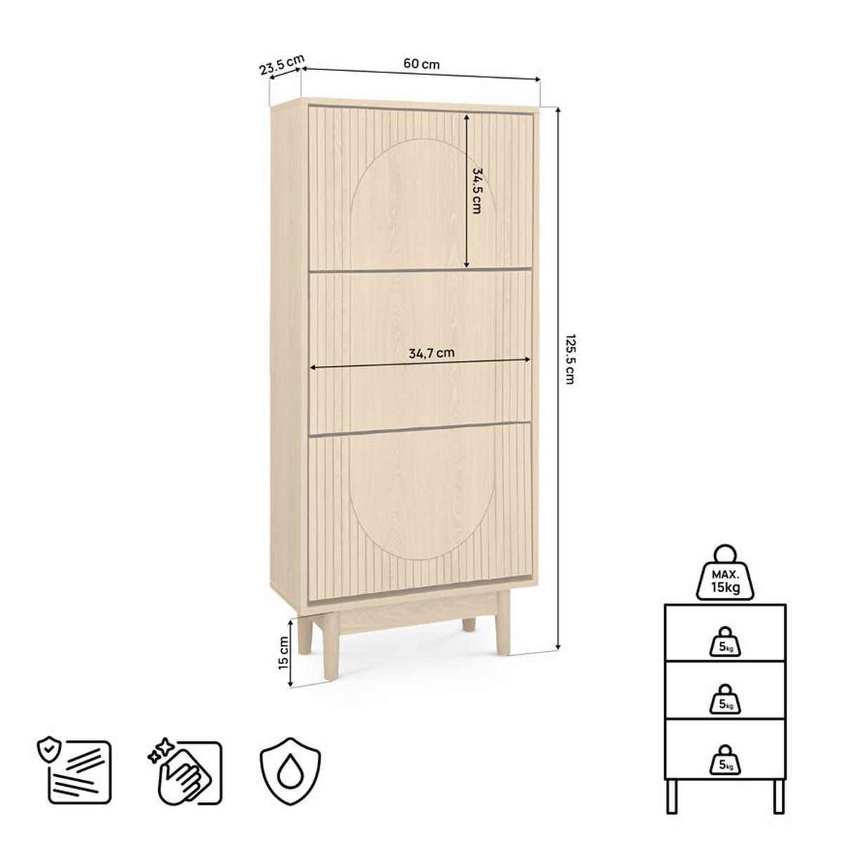 SCHUHSCHRANK Skandinavischer mit 3 Fächern in Eichenoptik - LILA - Eichefarben/Beige, Holzwerkstoff/Metall (60/125.5/23.5cm) - Sicaan