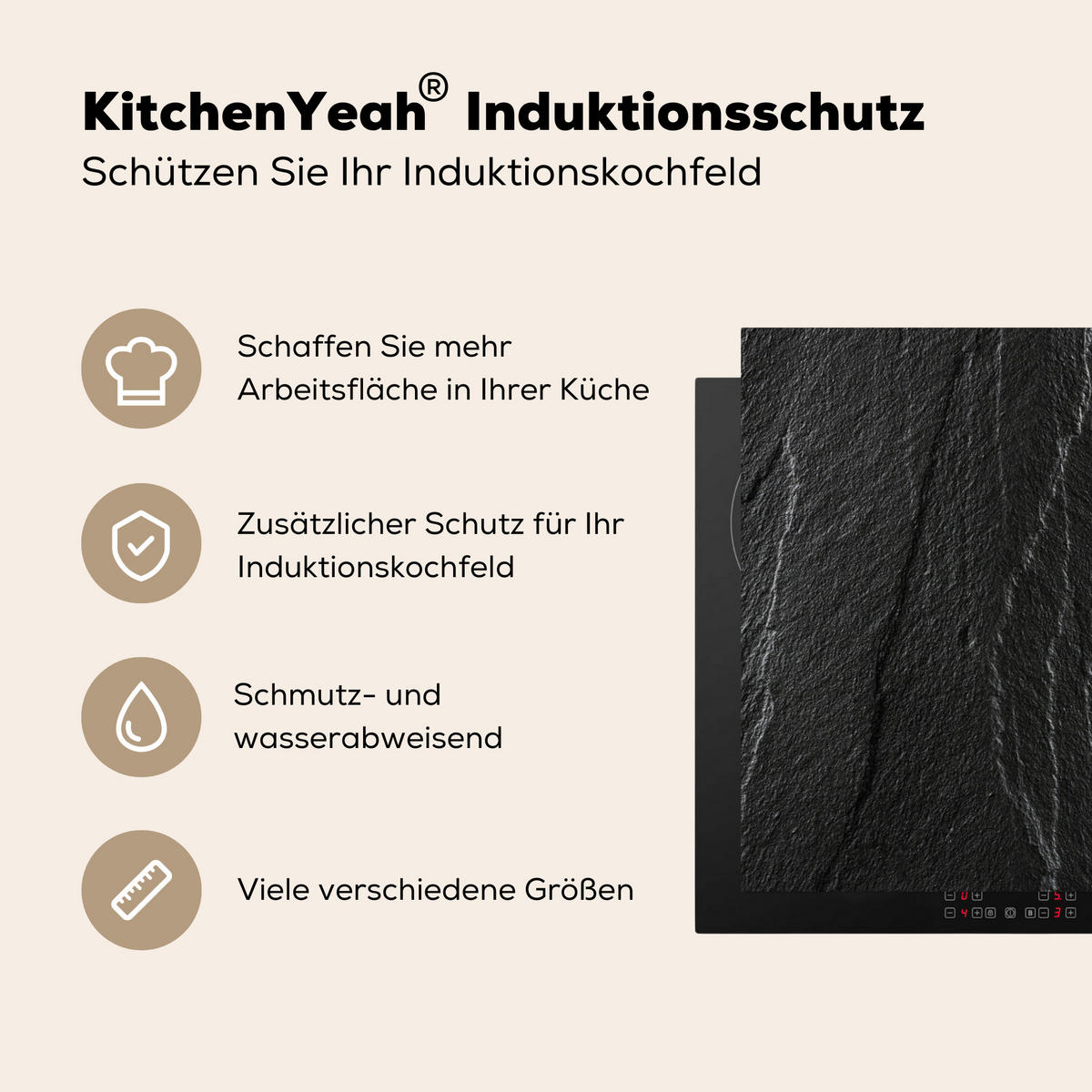 HERDABDECKPLATTE Stein - Anthrazit - Dunkelgrau - Steinstruktur Ceranfeldabdeckung 78x52 cm - Anthrazit, Kunststoff (78/52/0.2cm) - MuchoWow