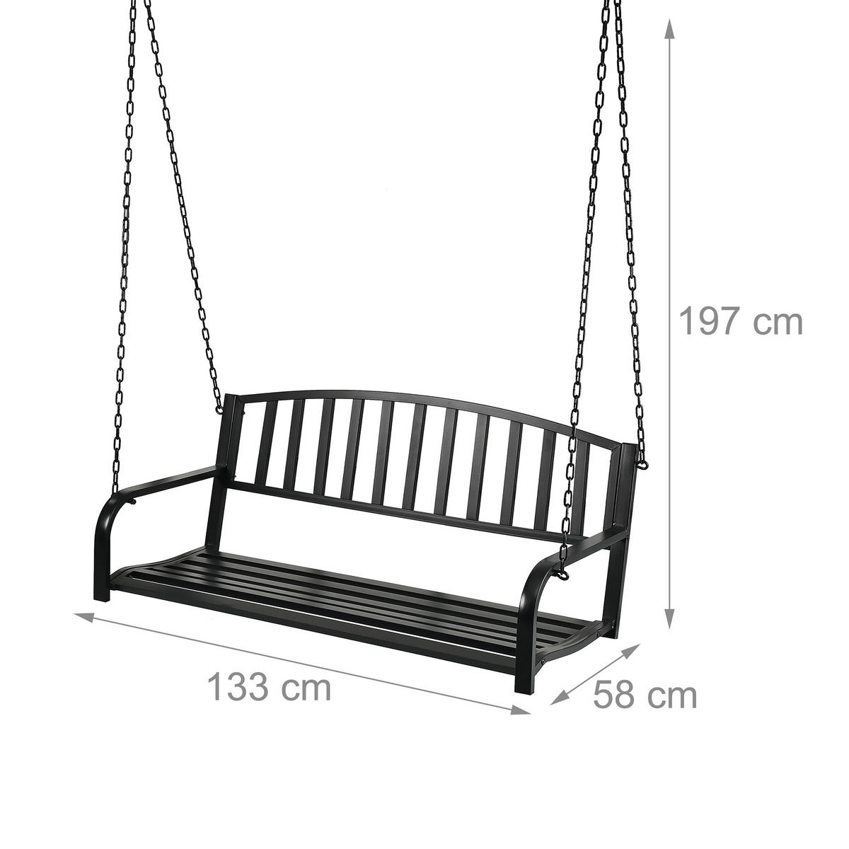 HÄNGEBANK - Schwarz, Metall (133/197/58cm) - Relaxdays