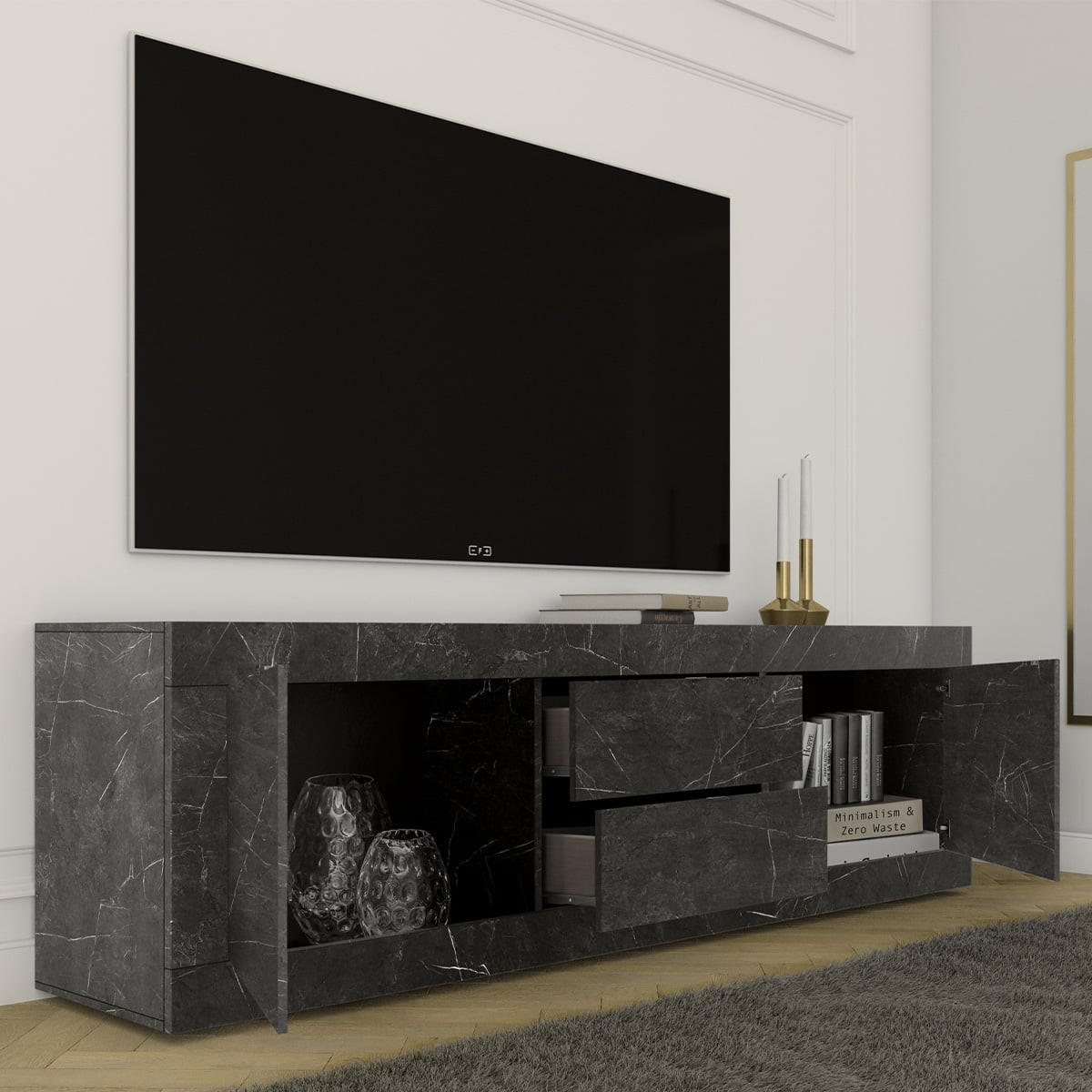 BUFFETSCHRANK mit 2 Türen und 2 Schubladen Itinial - L210 cm - Schwarz, Holzwerkstoff (43/65/210cm) - Calicosy