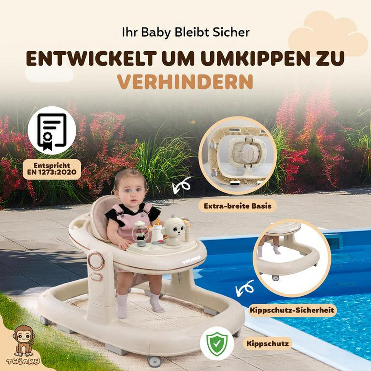 LAUFLERNHILFE GO 3 in 1 Creme - Lauflernwagen mit Spielset und Zubehör - Beige, Kunststoff (70/70cm) - Twinky