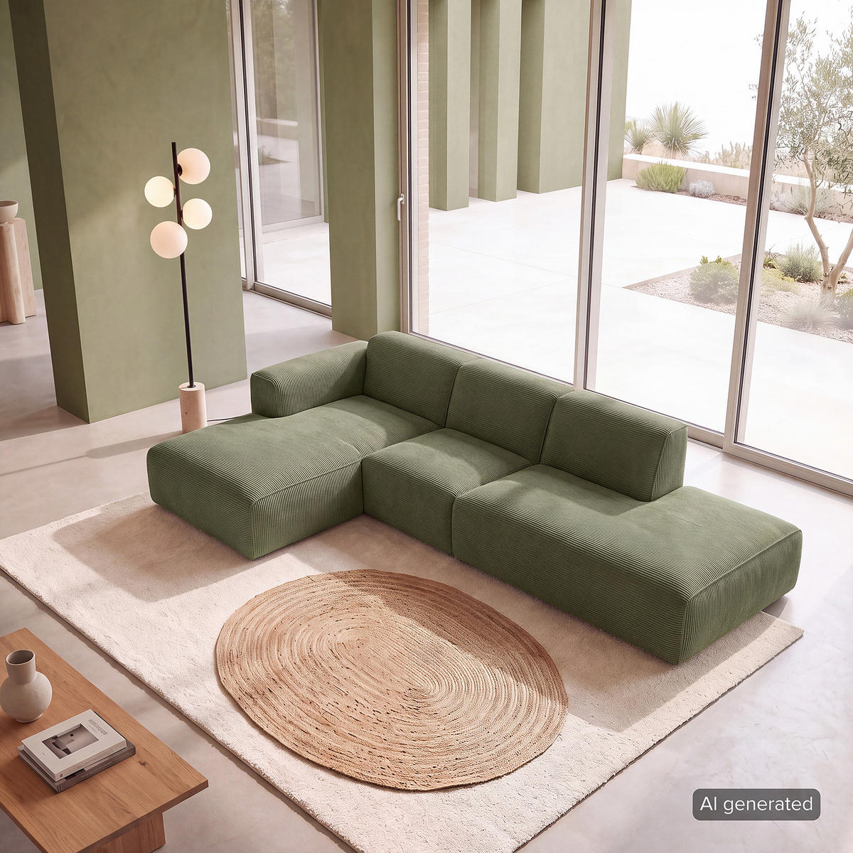 ECKSOFA mit Chaiselongue - Dunkelgrün/Schwarz, Kunststoff/Textil (290/173cm) - home24
