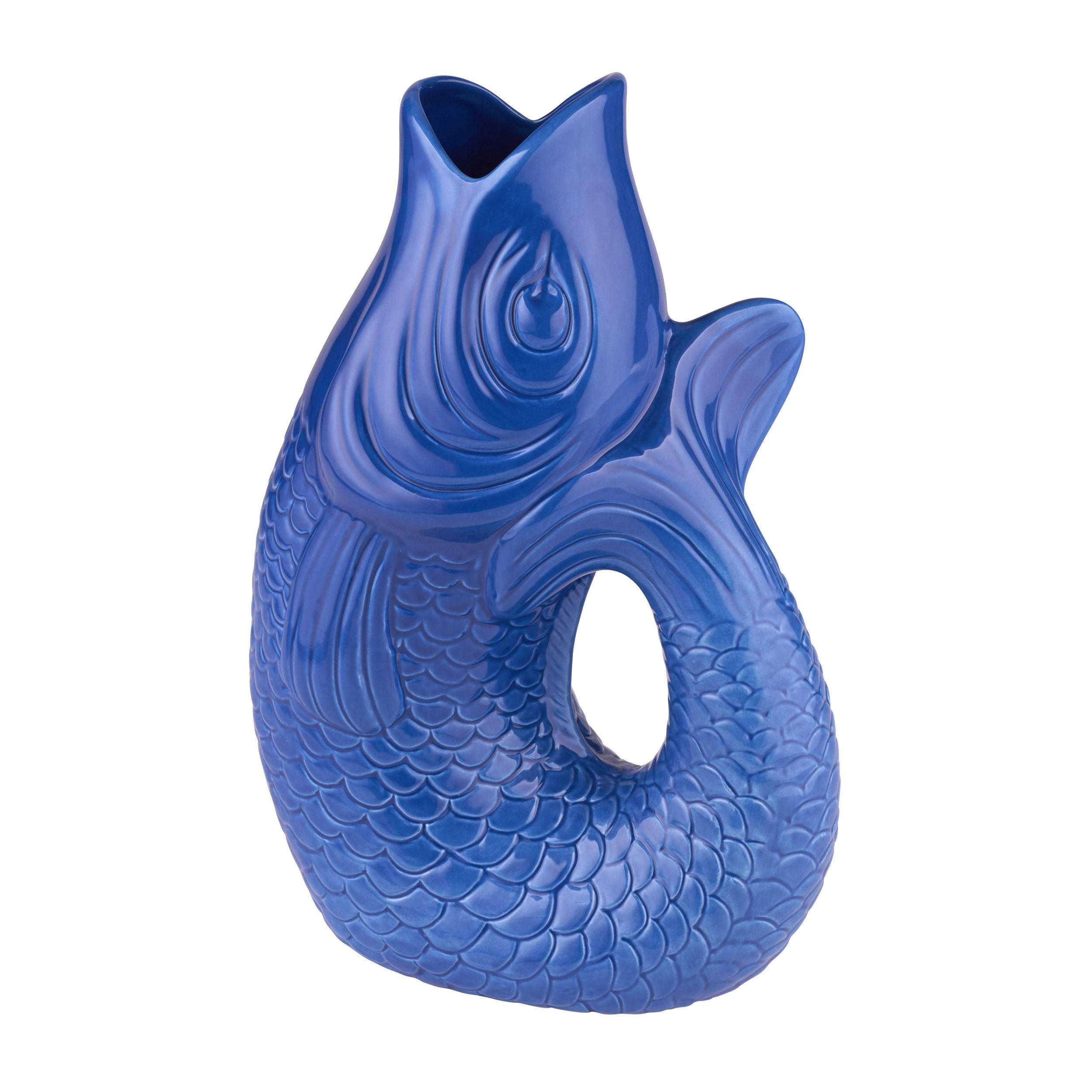 VASE Monsieur Carafon L, Fisch-Form, Steingut, Azure, 30.7 cm - Blau, Keramik (30.7cm) - Gift Company