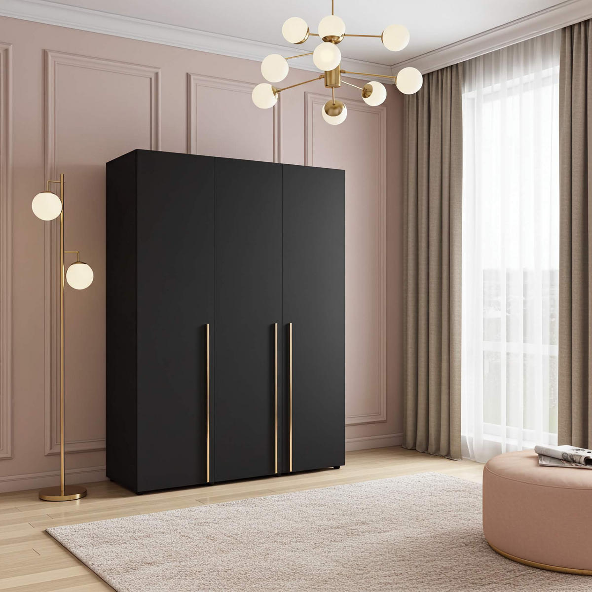 DREHTÜRENSCHRANK Arni Schwarz Matt - 150x206x60 cm - Schwarz, Holzwerkstoff (150/206/60cm) - Ravio