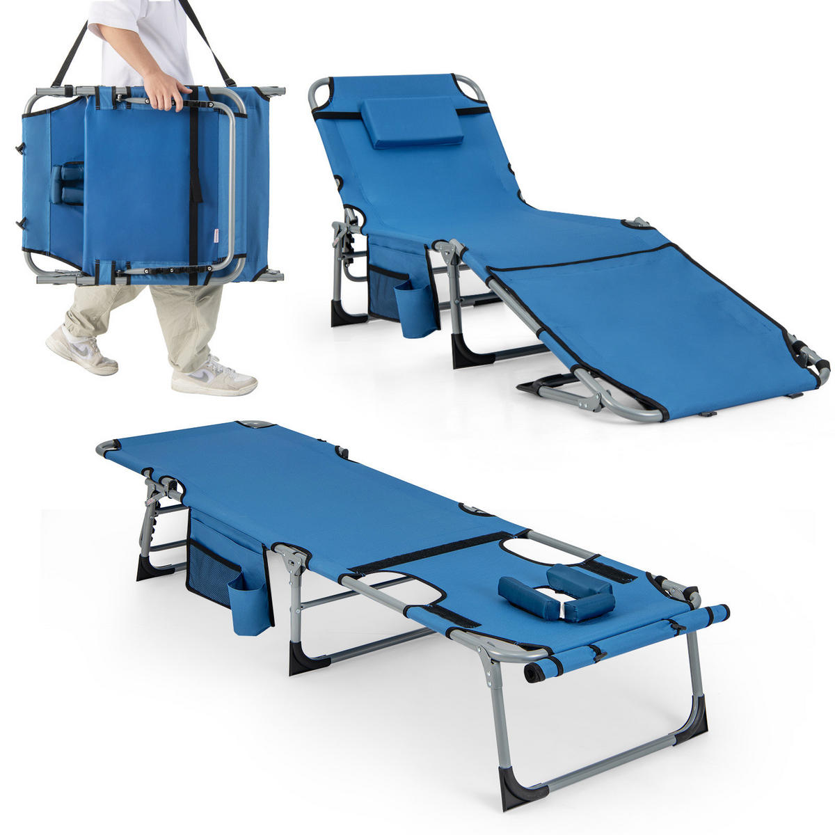 SONNENLIEGE mit Loch für Kopf und Arme Blau - Blau, Metall (60/86/154cm) - COSTWAY
