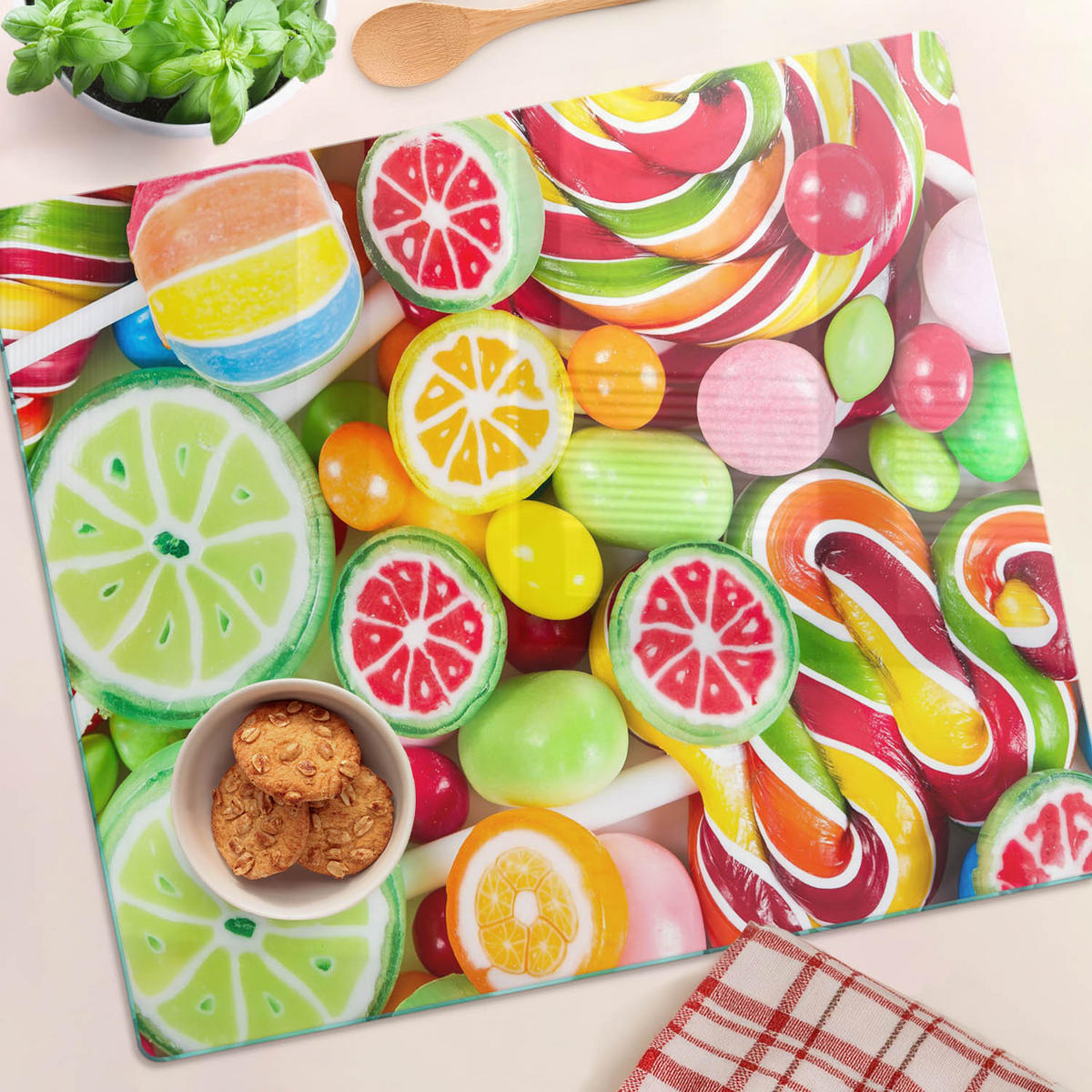 GLASPLATTE 60x52 cm Bunte Süßigkeiten - Multicolor, Glas (60/0.4/52cm) - TULUP