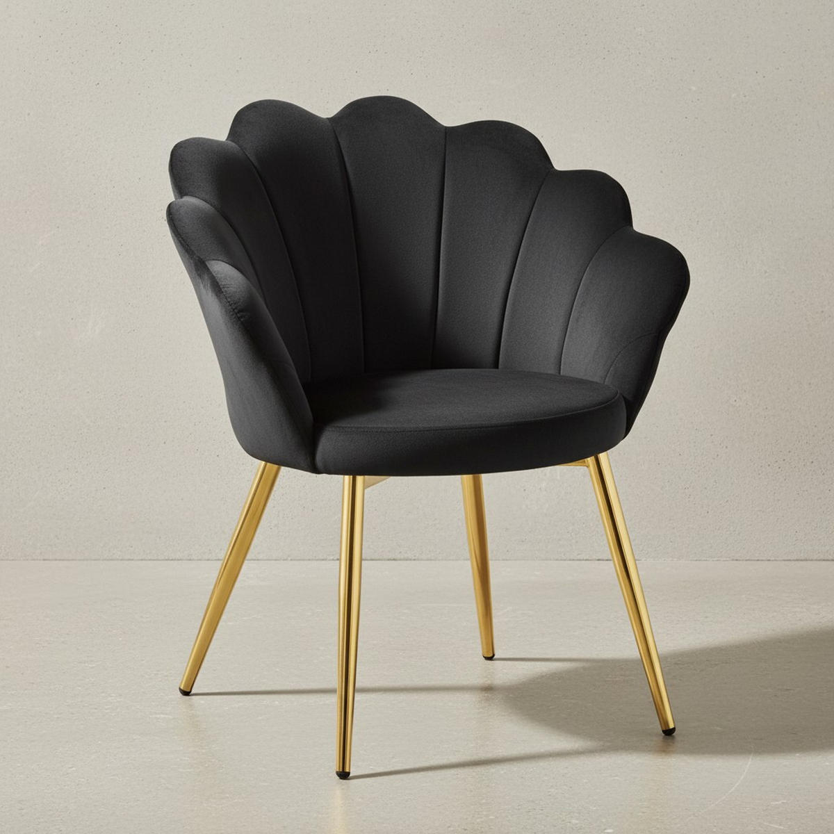 ESSZIMMERSTUHL Samtbezug mit Metallgestell Schalenform Skandinavisch gepolstert, Schwarz 53x48x80 cm - Goldfarben/Schwarz, Textil/Metall (53/80/48cm) - KADIMA DESIGN
