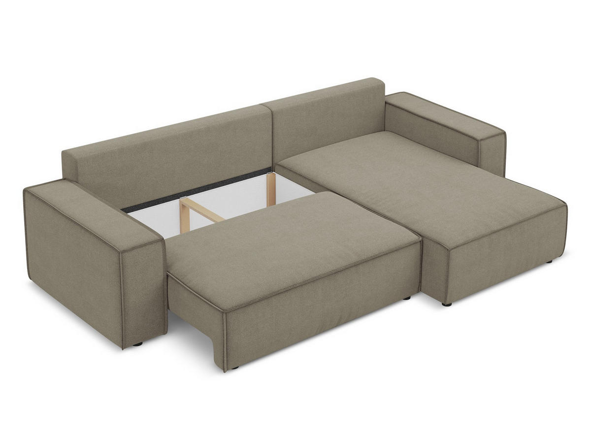ECKSOFA mit Schlaffunktion Strukturstoff Stoff Beige - Beige/Schwarz, Kunststoff/Textil (290/185cm) - Makamii