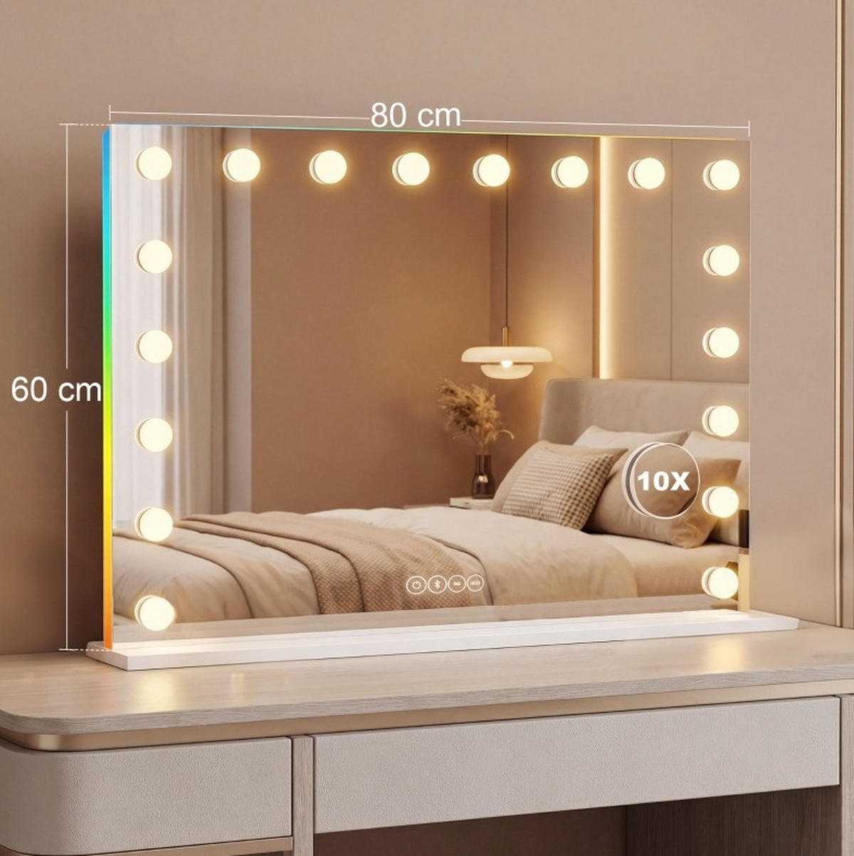 WANDSPIEGEL 80/14/60 cm weiß aus Glas mit LED, RGB und Bluetooth - Weiß, Glas (14/60/80cm) - OKWISH
