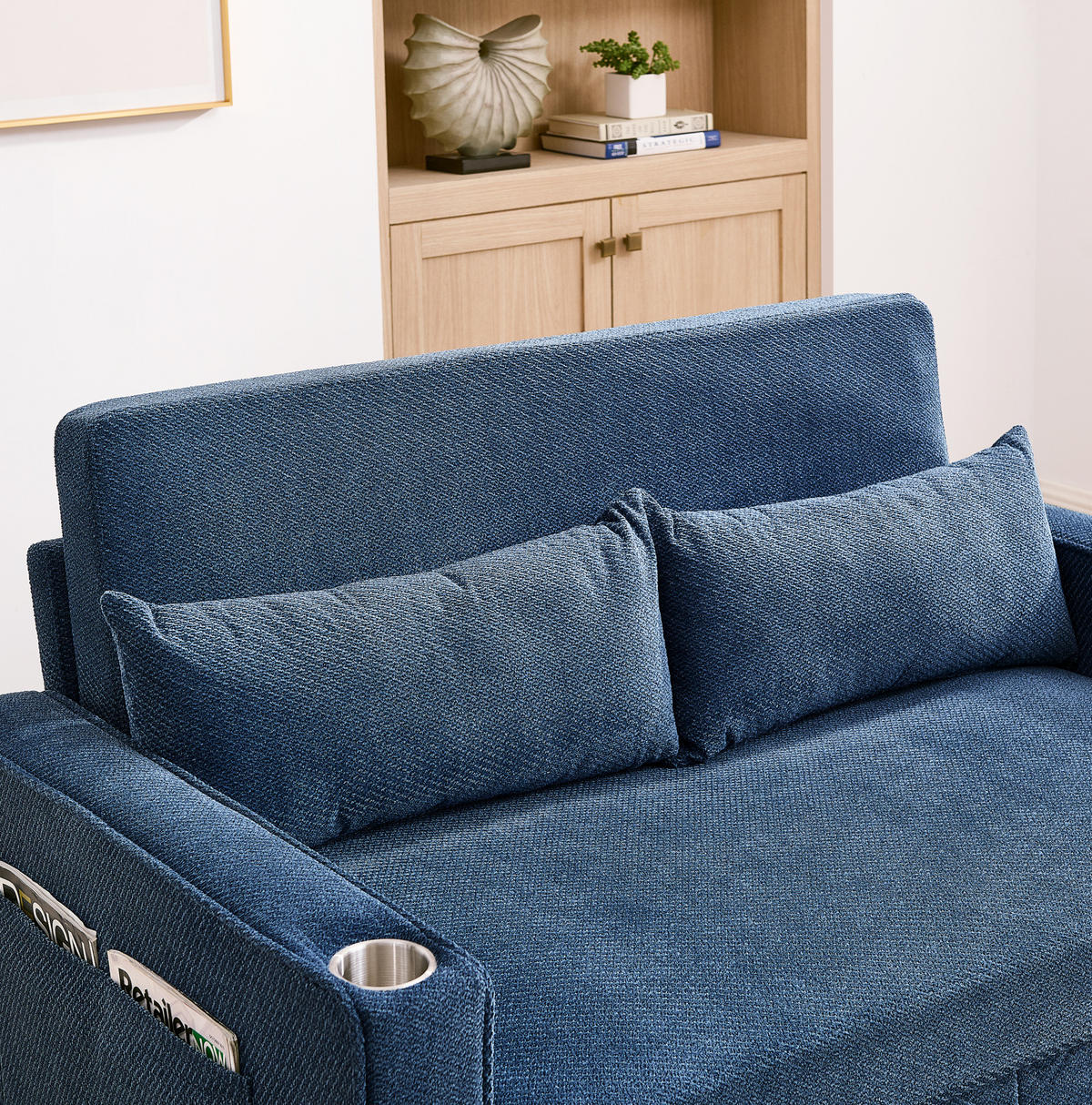 SCHLAFSOFA 3-in-1 mit USB-Ladeports Holz Stoff Navy Blue - Blau, Holz (134/73/195cm) - Meubliv