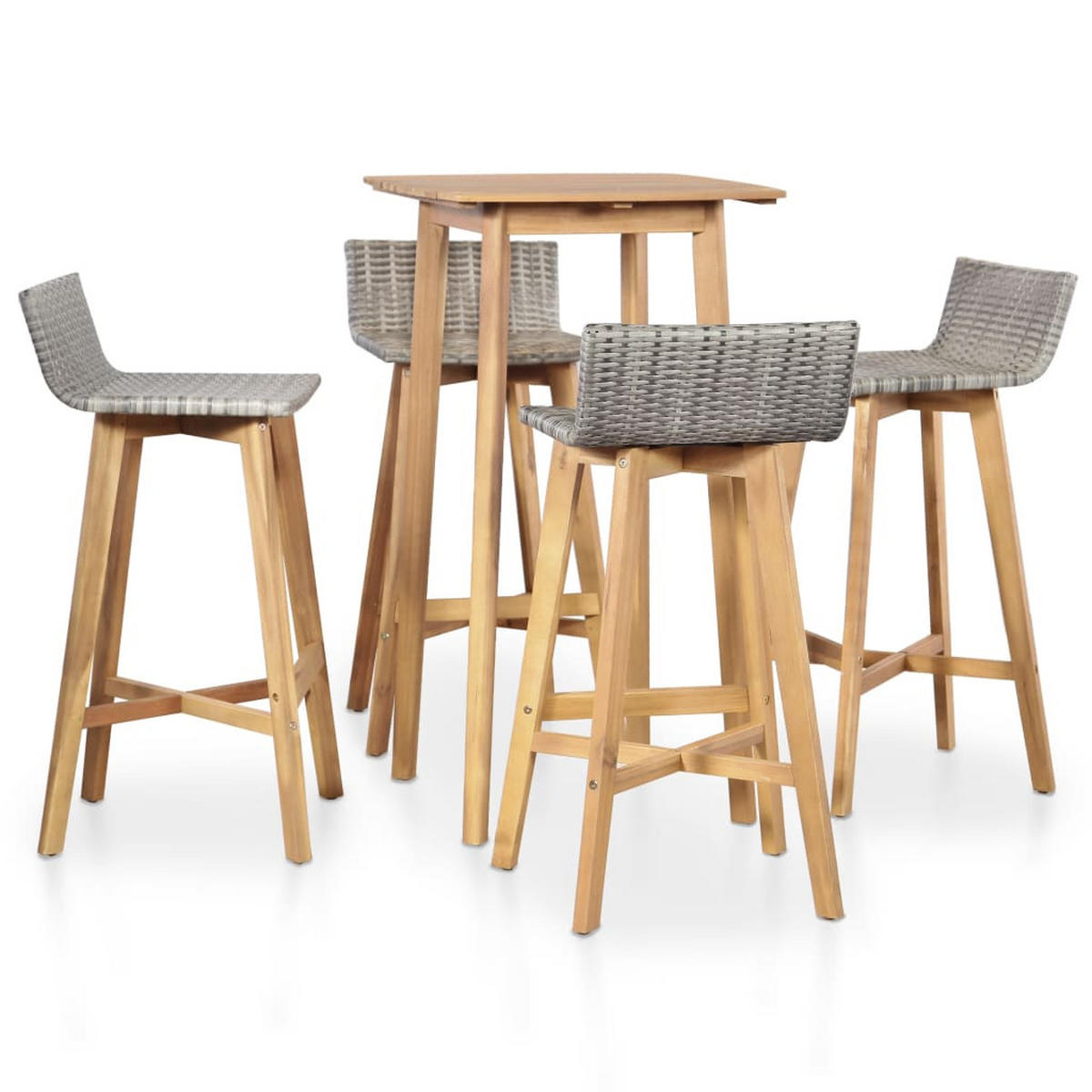 BAR-SET 5-teilig Massivholz Akazie - Braun, Holz - vidaXL