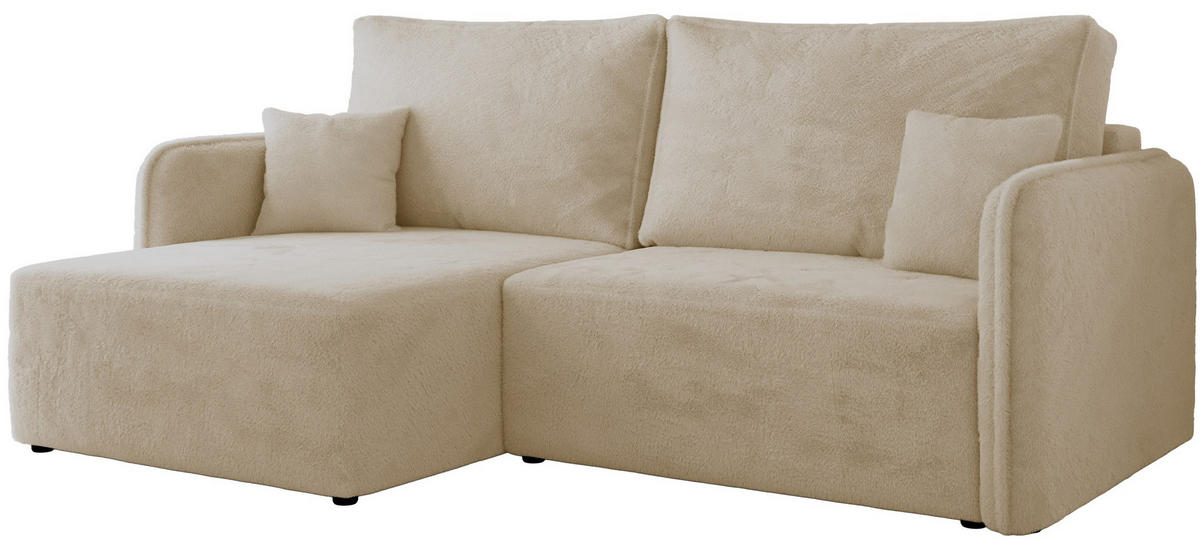 ECKSCHLAFSOFA MESTO L Creme Plüsch - links - Creme/Schwarz, Kunststoff/Textil (227/147cm) - MKS