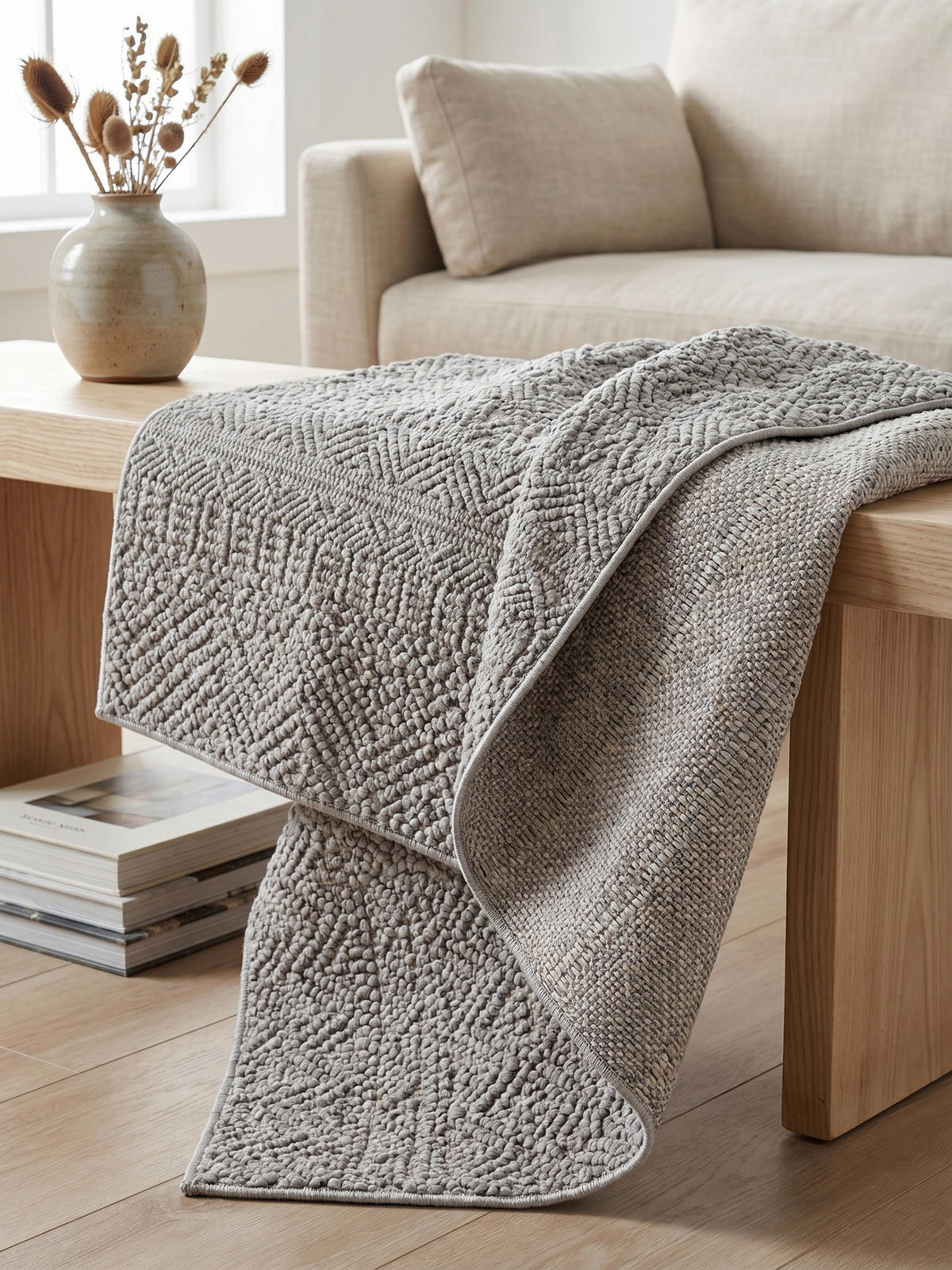TEPPICH Flachgewebe LANGAU in Silber, mit Ethno-Streifen, Ø 200 cm - Silberfarben, Textil (200/200cm) - KADIMA DESIGN