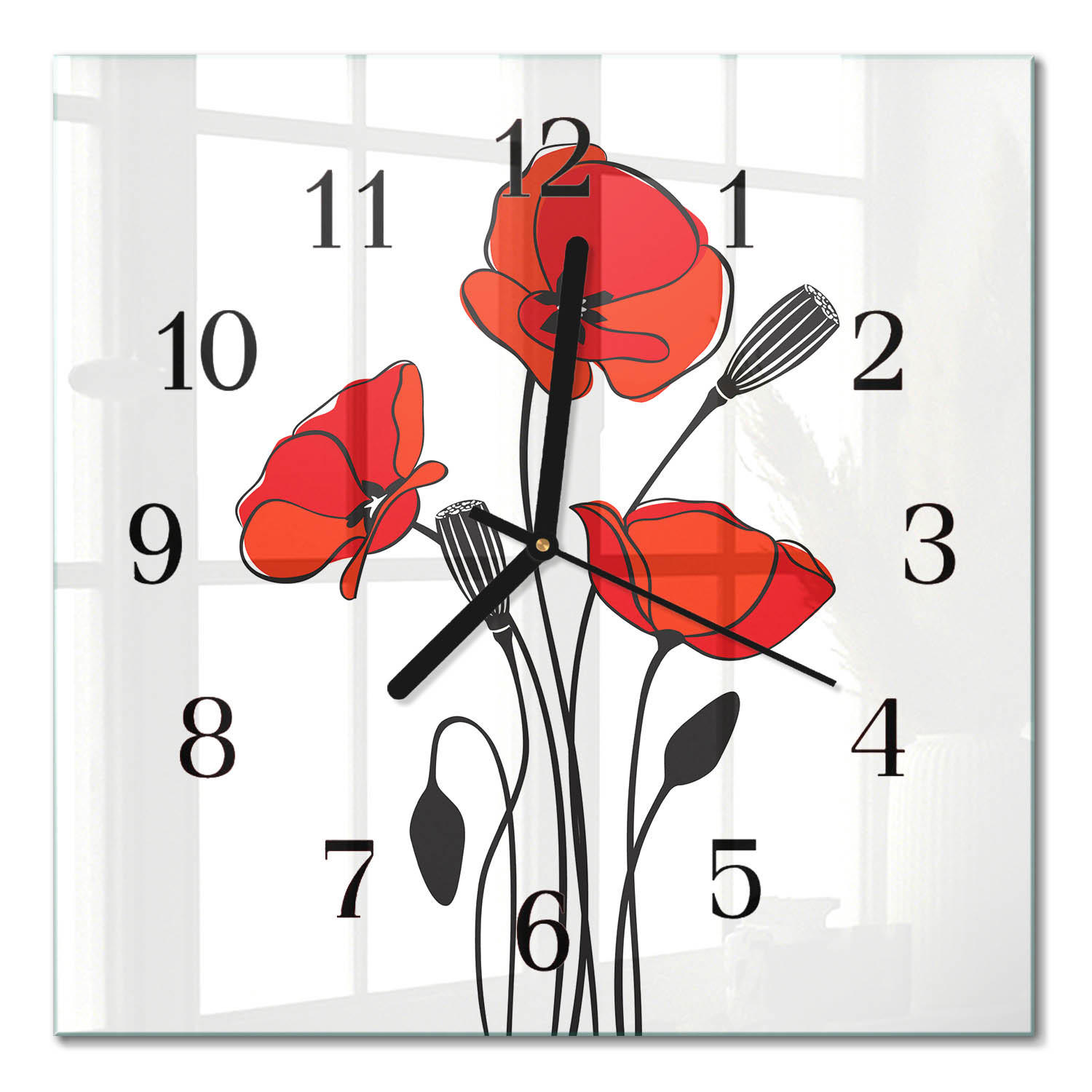 WANDUHR 30x30 cm - Mohn - Rot, Glas (30/30/0.4cm) - TULUP