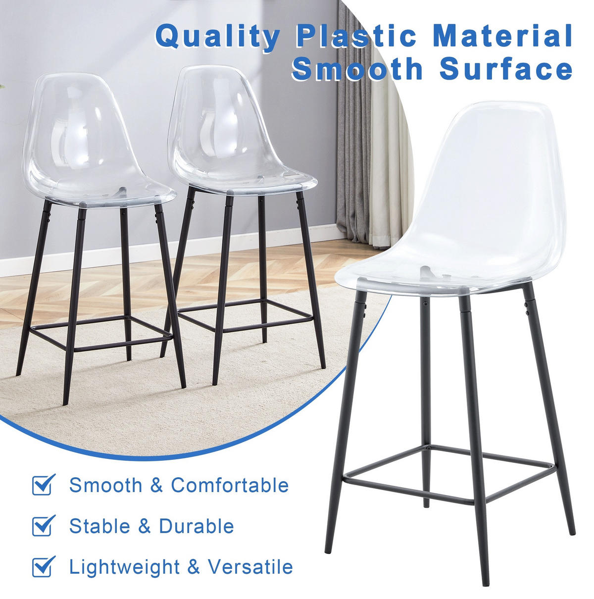 BARHOCKER 2er-Set Transparent Schwarz mit Metallgestell - Schwarz, Metall (45/102/51.2cm) - Meubliv