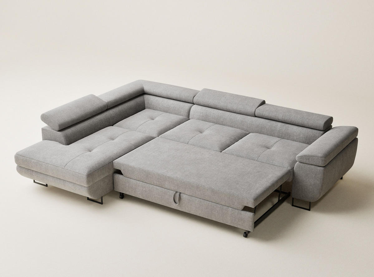 ECKSOFA Concord Beige grau Chenille-Stoff - Links Seite - Greige/Schwarz, Holz/Holzwerkstoff (203/277cm) - Maison de Reve