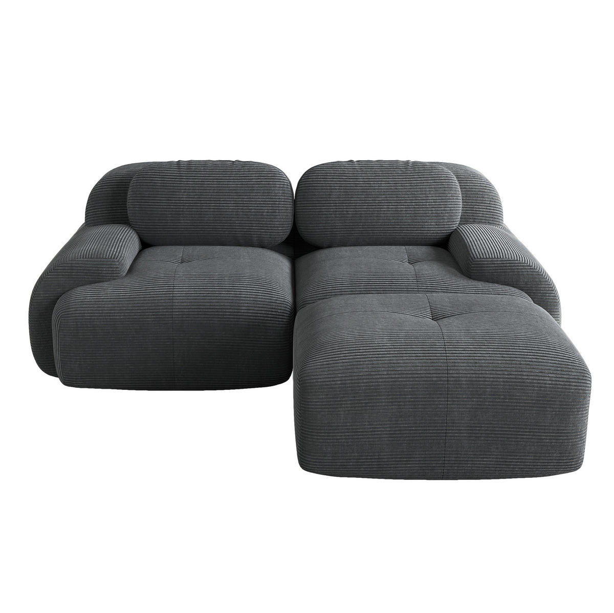 ECKSOFA modular rahmenlos mit geschwungenen Armlehnen und Cordbezug, Grau - Grau, Textil (208/178cm) - Redom