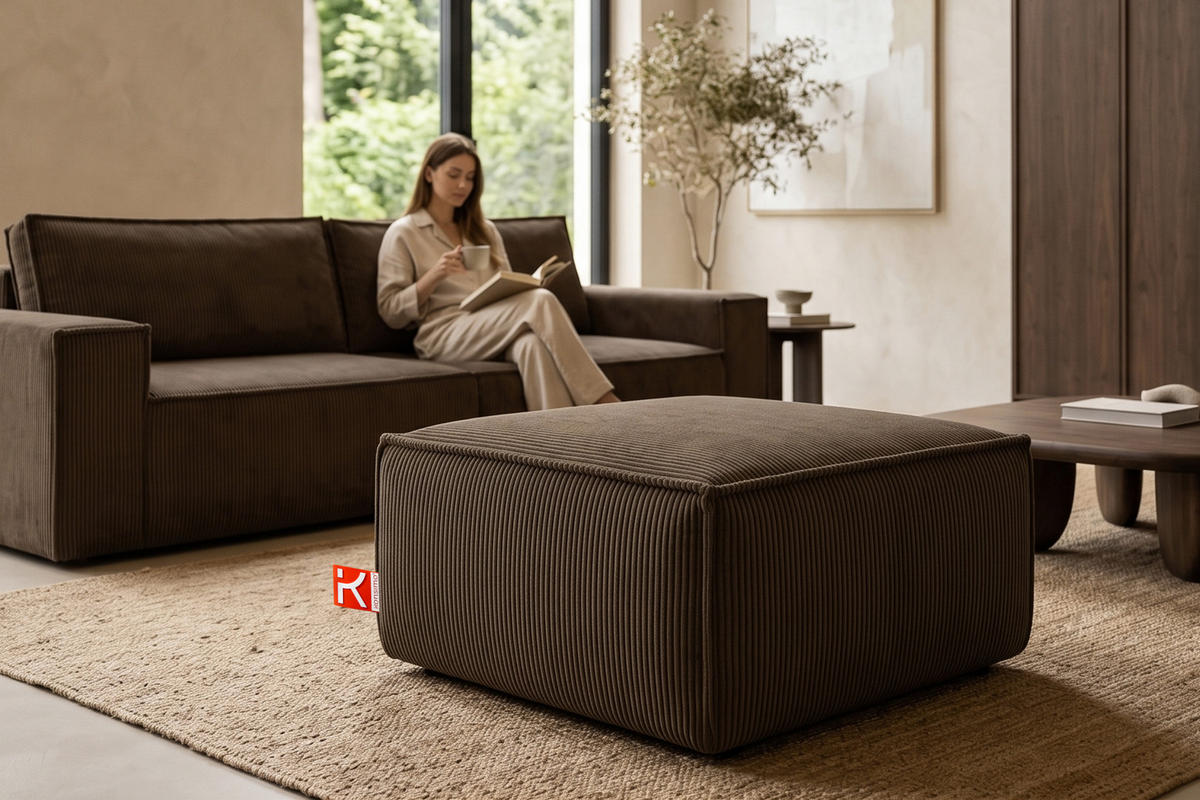 SITZPOUF NAPI gefederte Sitzfläche, dunkelbraun - Dunkelbraun/Schwarz, Textil (83/45/83cm) - KONSIMO®