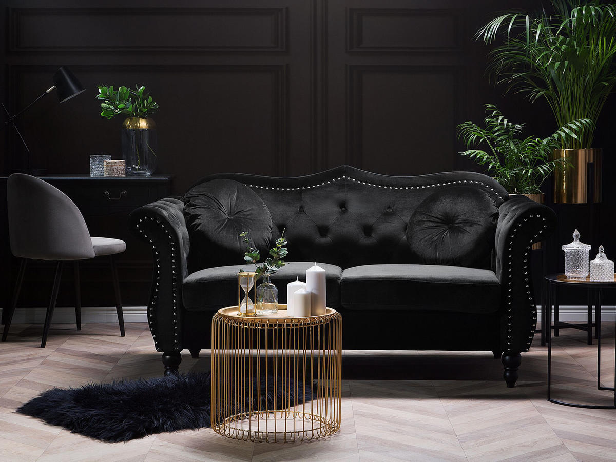 2-SITZER-SOFA Samtstoff Schwarz Skien - Schwarz, Textil (165/91/83cm) - Beliani