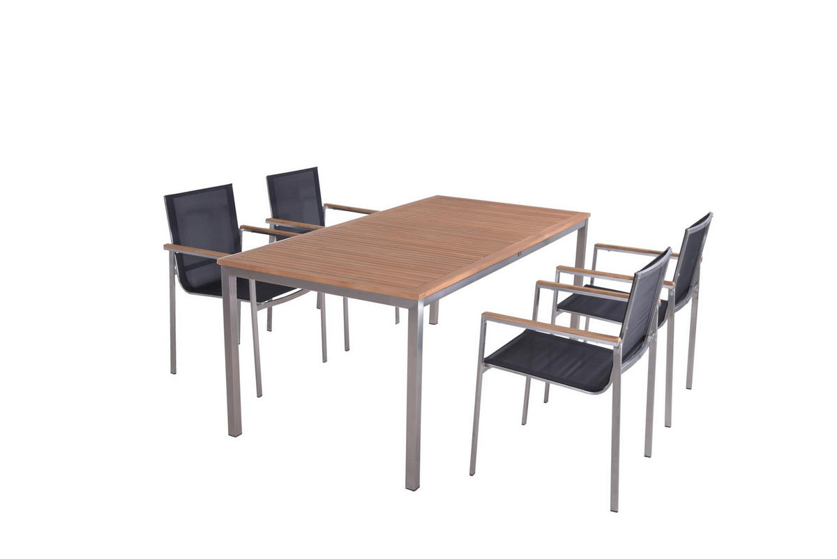 GARTEN-SITZGRUPPE Paul 5-teilig Tisch Hochlehner Dunkelgrau Gartenmöbel-Set - Dunkelgrau, Holz - DELUKE