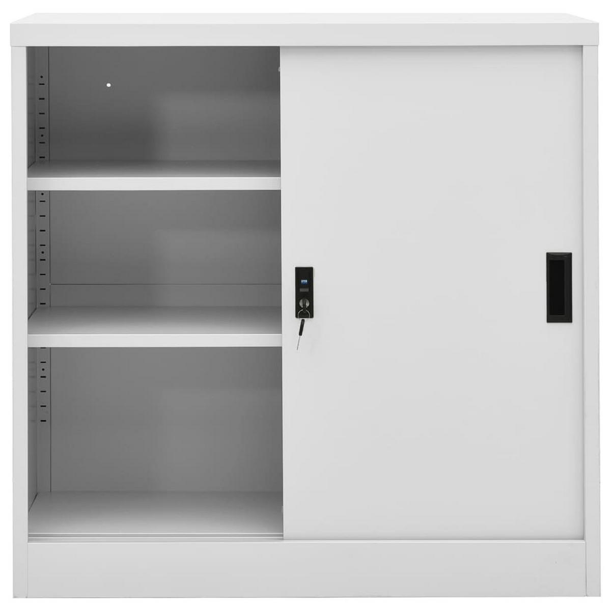 AKTENSCHRANK mit 3 Fächer und abschließbare Schiebetüren, 90/40/90 cm, aus Stahl, in Hellgrau - Hellgrau/Grau, Metall (40/90/90cm) - vidaXL