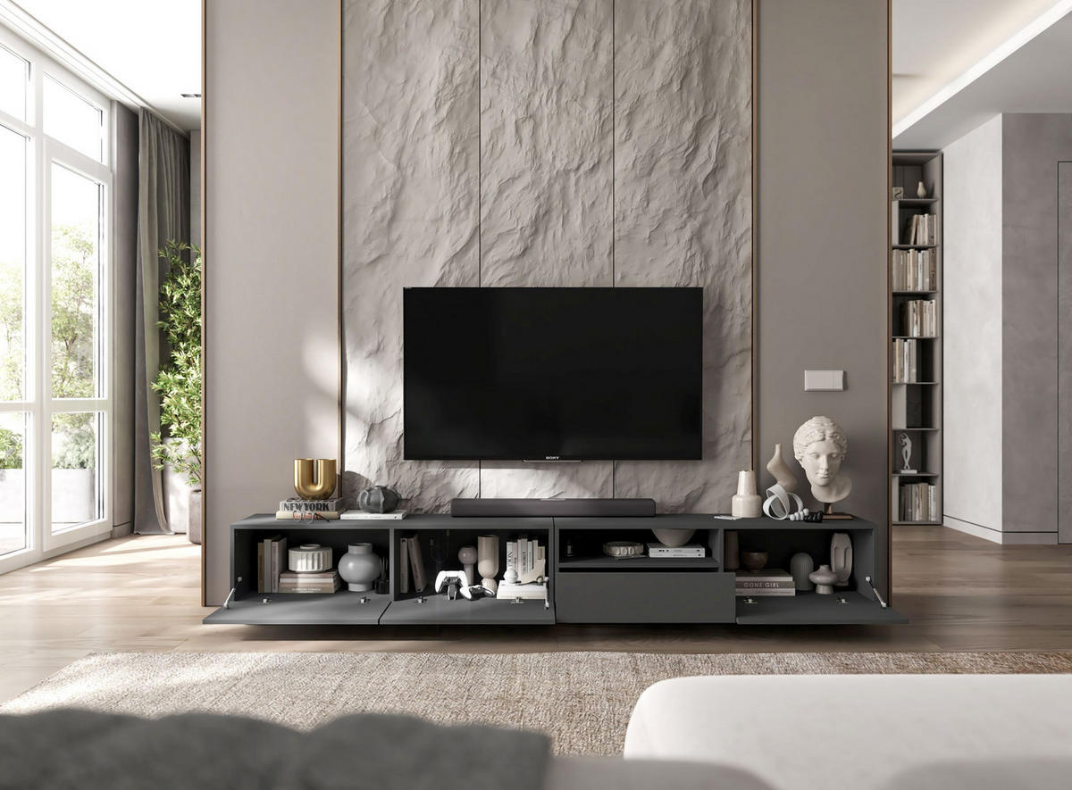 TV-LOWBOARD 2-er Set Enjoy Graphit Matt Loft Schublade 120 cm - Grau, Holzwerkstoff (240/37/35cm) - Meble Lindner