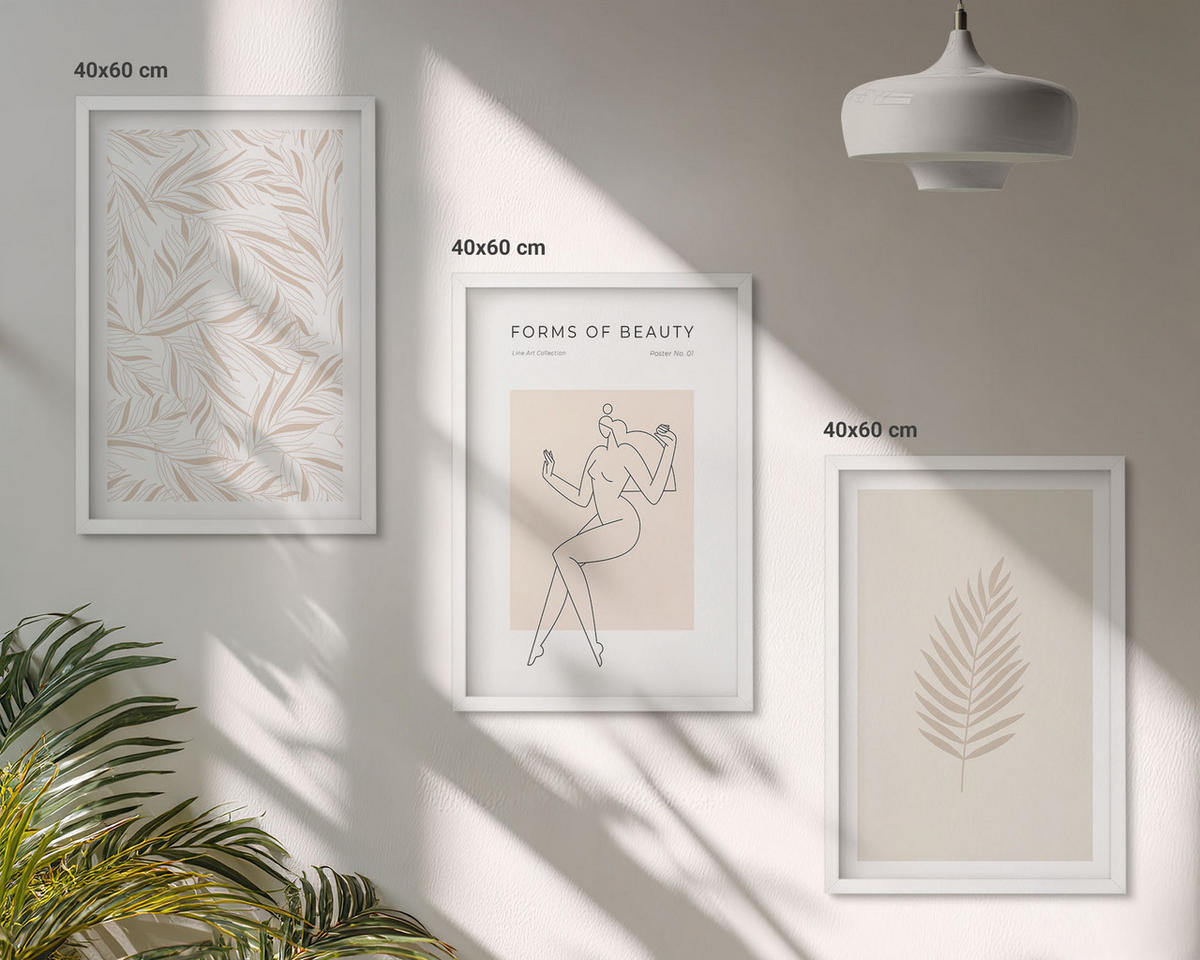 WANDBILDER 3er-Set - 40x60 cm Weißer Rahmen - Minimalistische botanische Motive - Weiß, Kunststoff (40/60cm) - ArtPrintCave