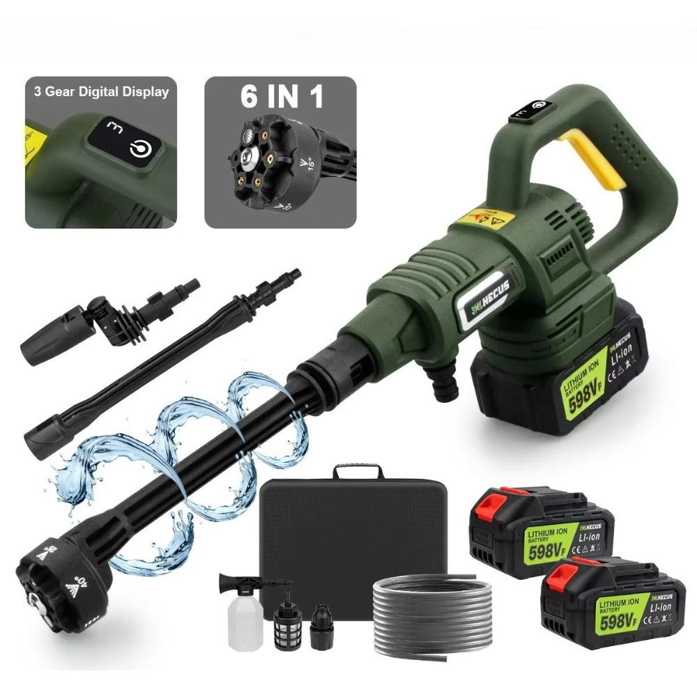 ELEKTRO-HOCHDRUCKREINIGER 6 IN 1, 200 Bar 3 Gänge bürstenloser, für Makita 18 V Batteriestifte, Mit 2 Batterien - Grün, Kunststoff (45/23cm) - Coonoor