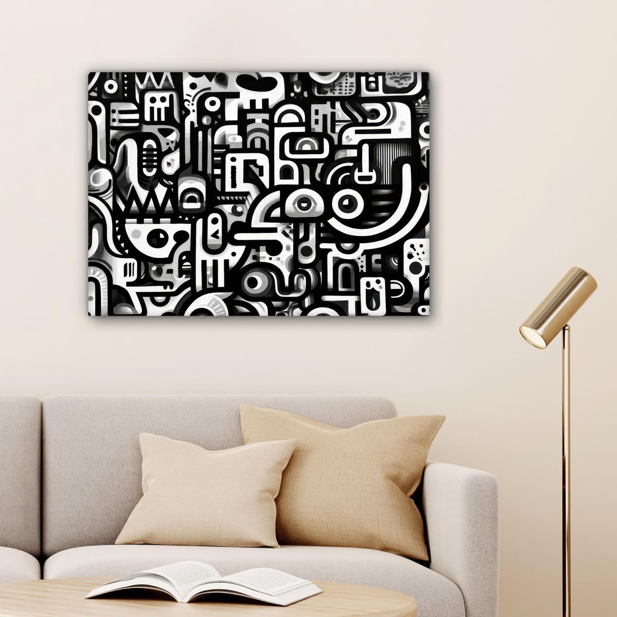 LEINWANDBILD Symbole - Abstrakt - Grafik - Schwarz Wandbilder 80x60 cm - Schwarz, Textil (80/60cm) - MuchoWow