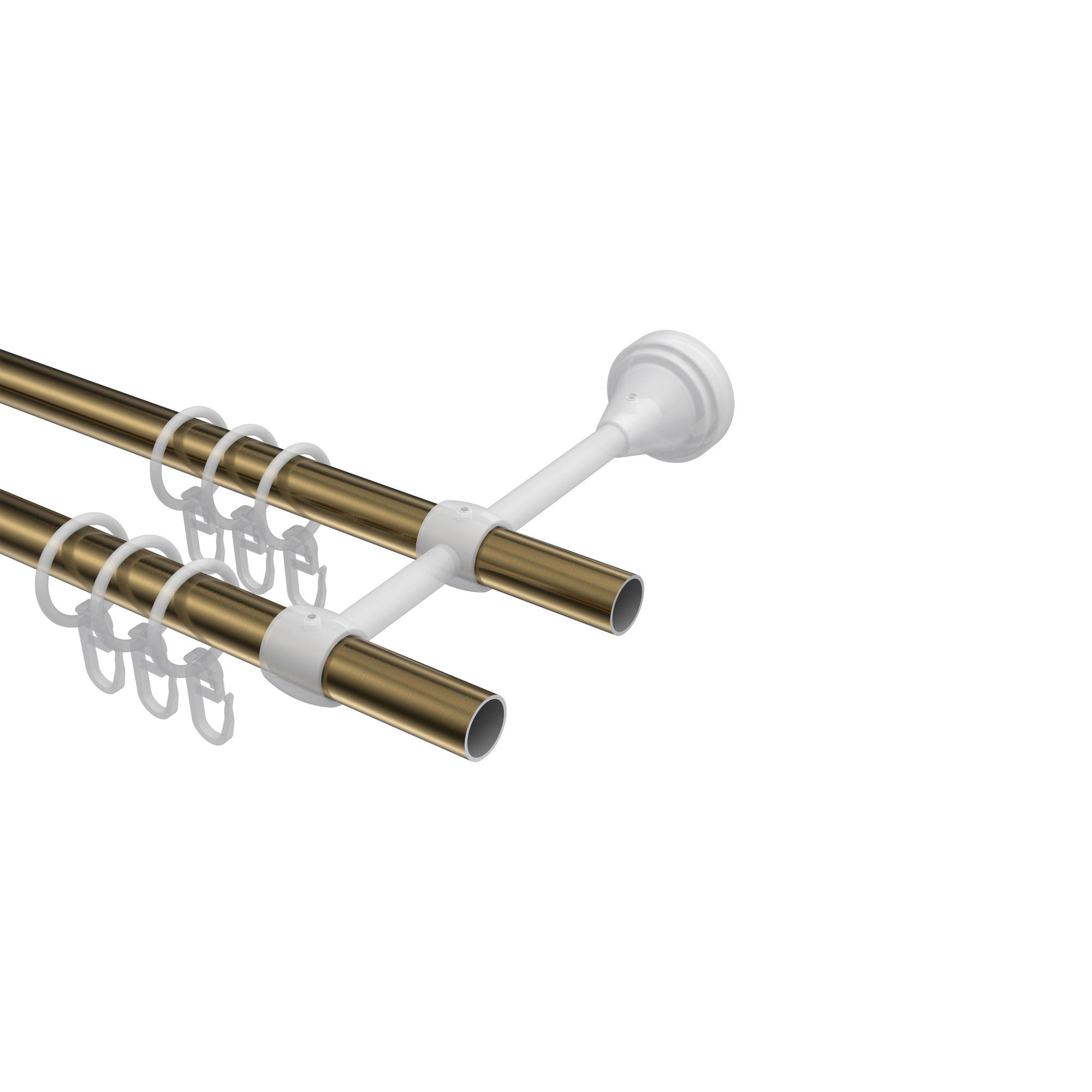 GARDINENSTANGE Primus Lucan 600 cm (geteilt in 3 x 200 cm), 2-läufig, 16 mm Ø Messing Antik - Messingfarben/Bronzefarben, Metall (600cm) - INTERDECO