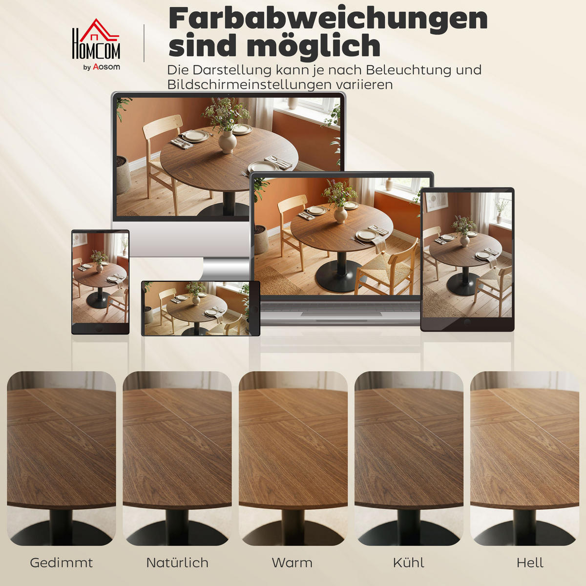 ESSTISCH MDF Stahl Braun - Schwarz/Braun, Holzwerkstoff/Metall (110/110/78cm) - HOMCOM
