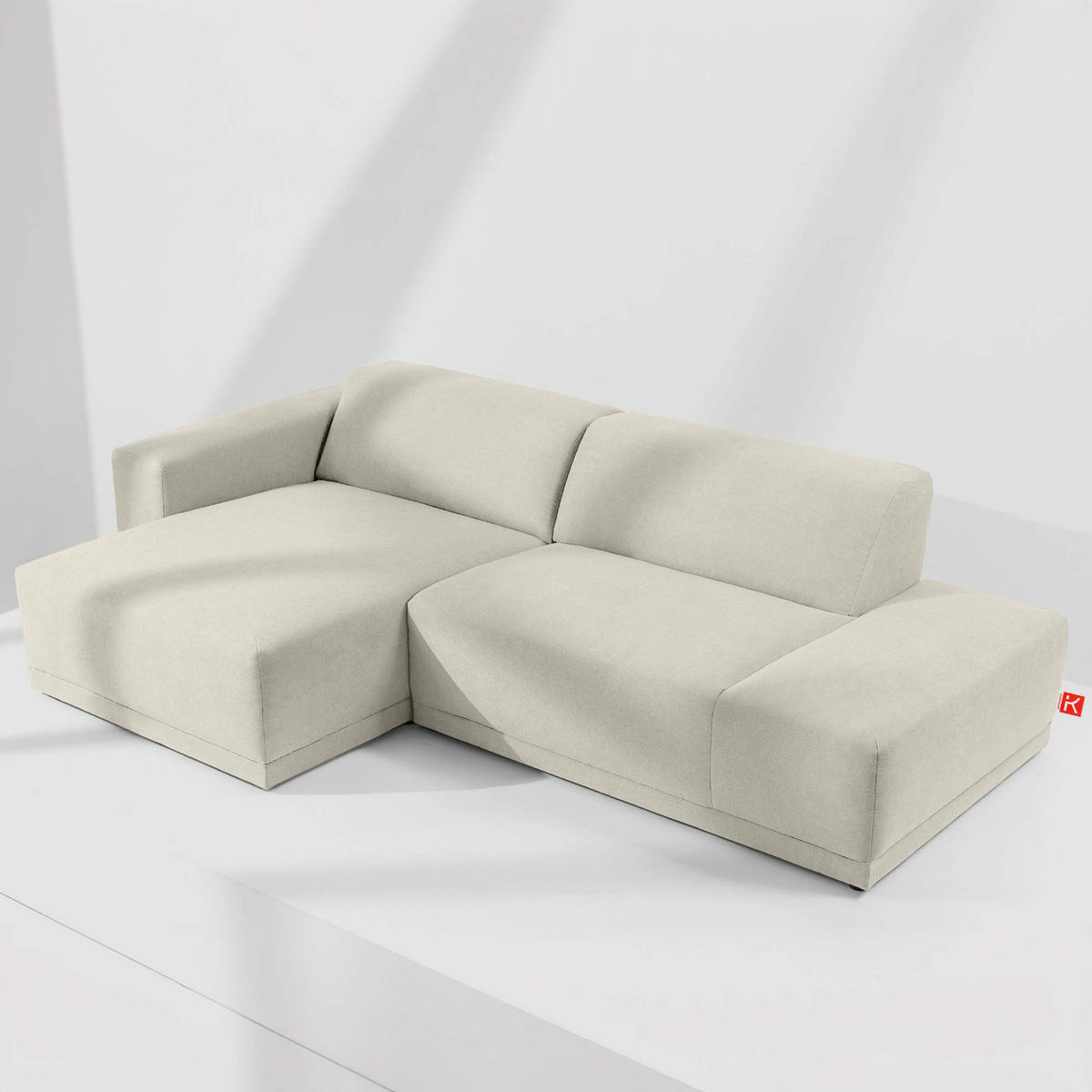 ECKSOFA LINKS MUDI in moderner Optik mit hochwertigem Kaltschaum, Cord-Stoff, Creme - Creme/Schwarz, Textil (280/160cm) - KONSIMO®