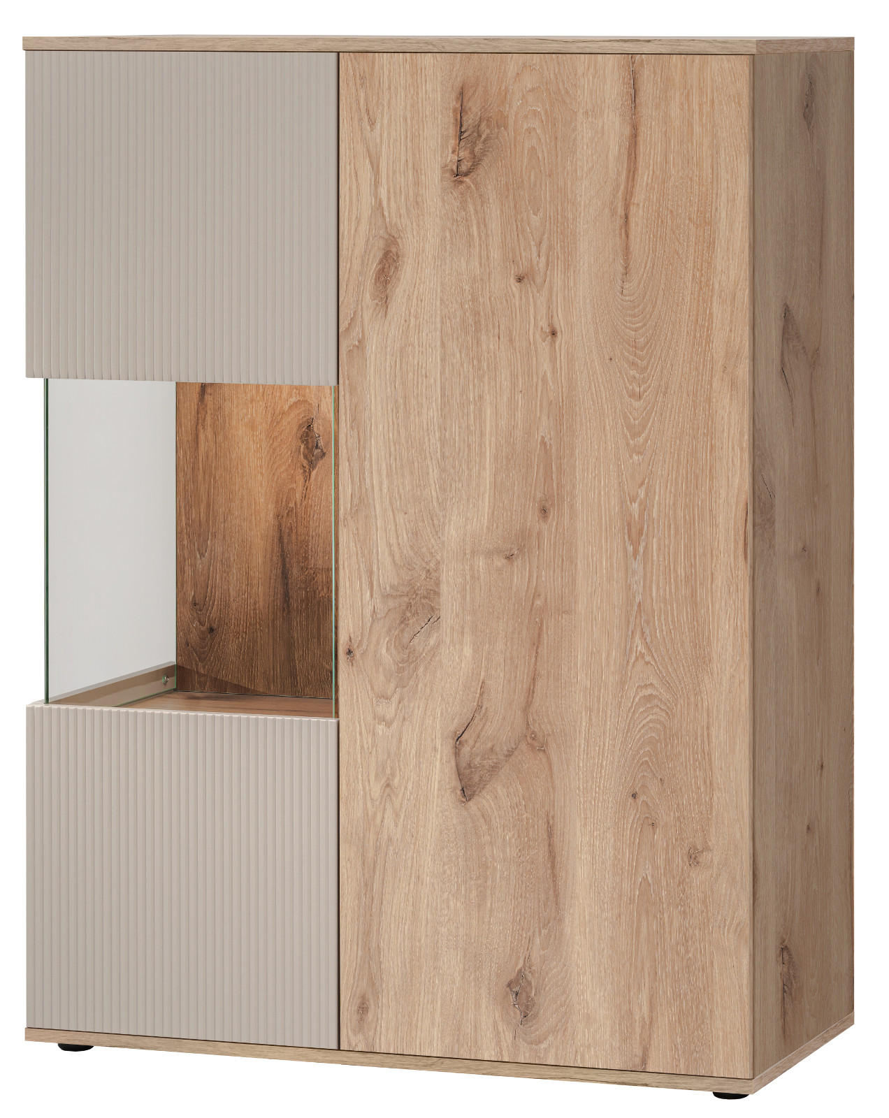 VITRINE Eiche, Kaschmir 90 x 120 cm, Highboard inklusive LED-Beleuchtung - Kaschmir/Eichefarben, Glas/Holzwerkstoff (90/40/120cm) - Inn.Furn