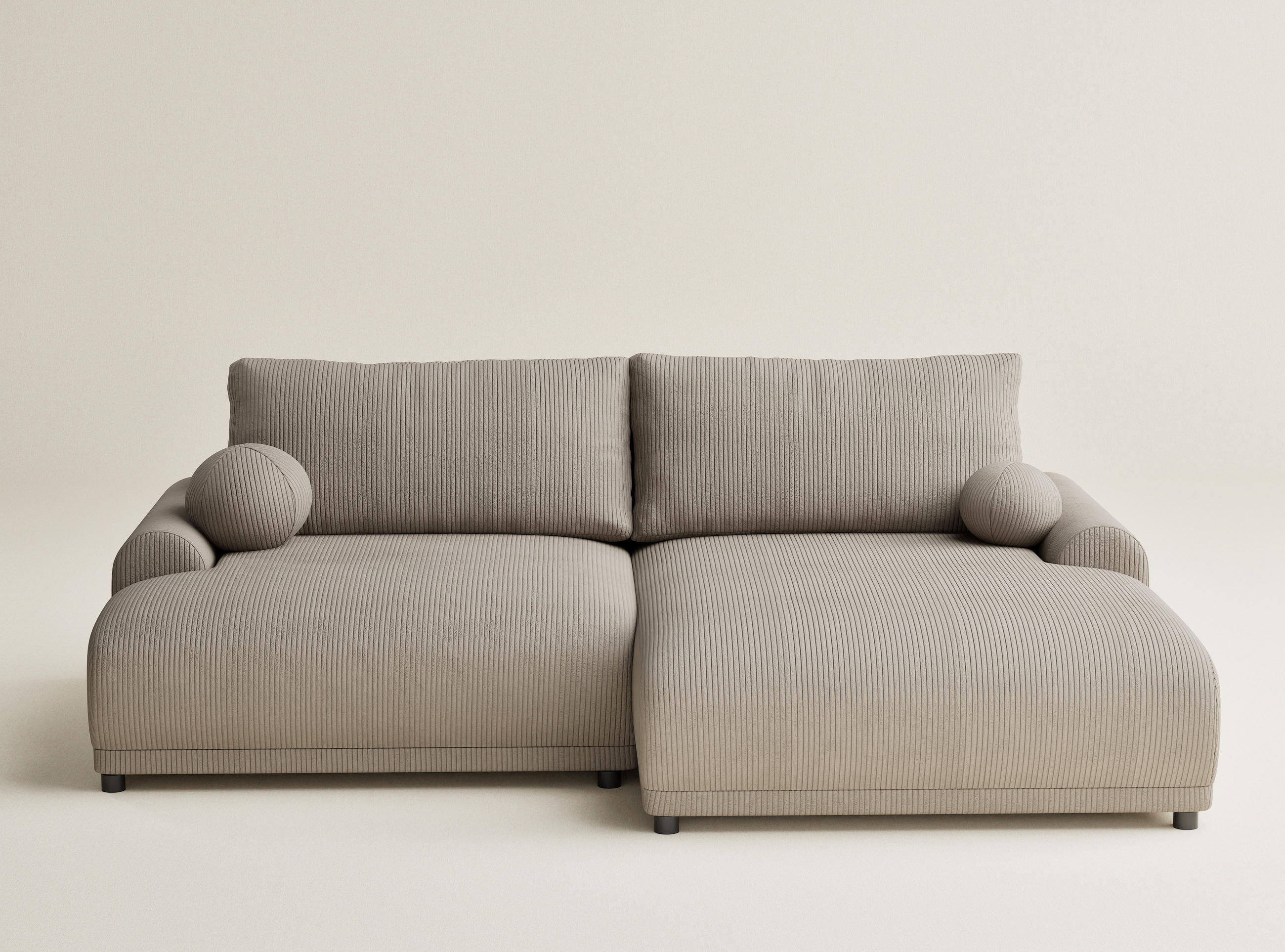 ECKSOFA MIT SCHLAFFUNKTION Tallin Beige Samtstoff - Beige/Schwarz, Holz/Holzwerkstoff (240/145cm) - Maison de Reve