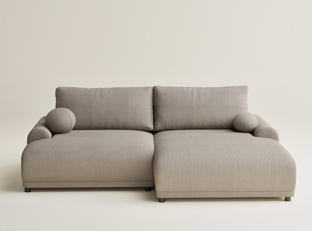 ECKSOFA MIT SCHLAFFUNKTION Tallin Beige Samtstoff - Beige/Schwarz, Holz/Holzwerkstoff (240/145cm) - Maison de Reve