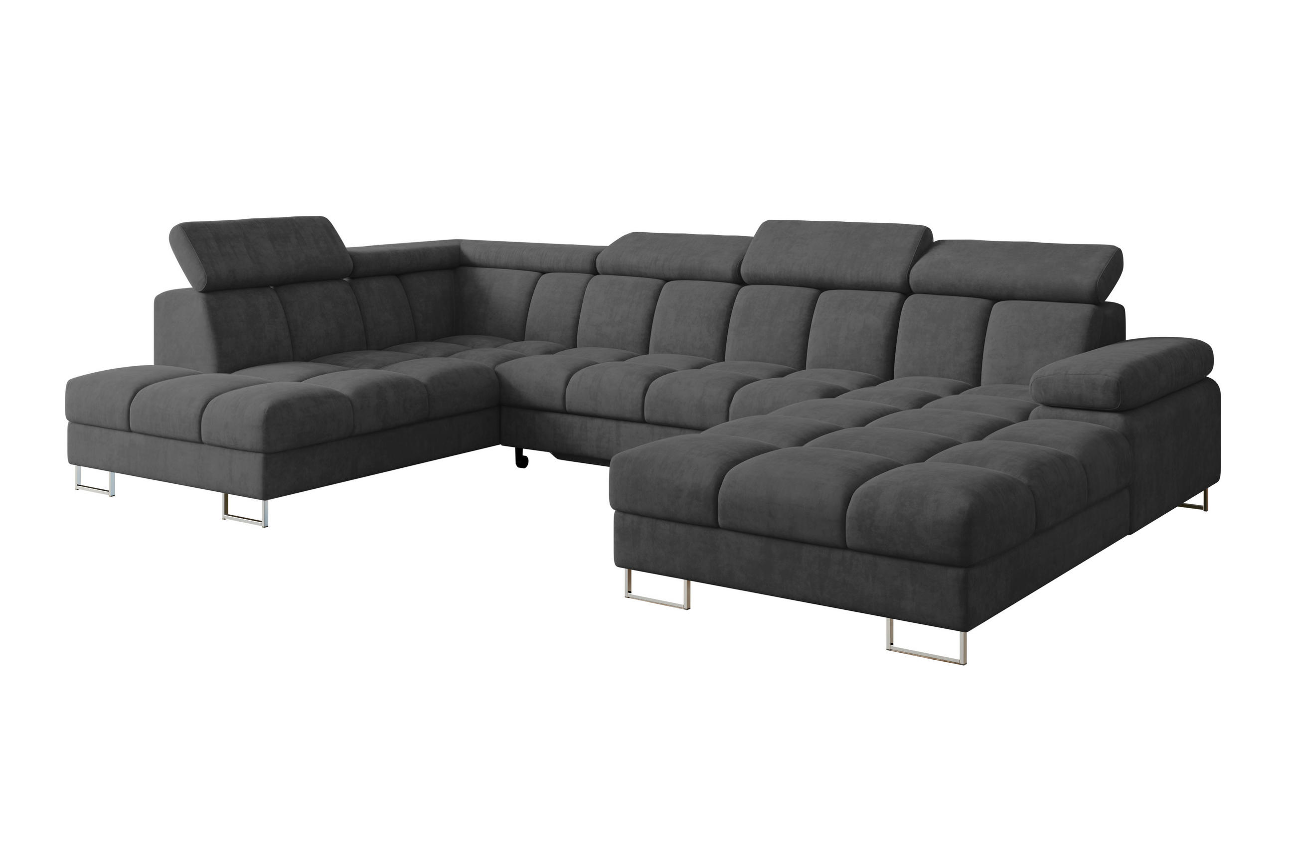 WOHNLANDSCHAFT mit Schlaffunktion und Bettkasten Ottomane Links COMA U 345x203x79 Dunkelgrau Velours - Dunkelgrau, Holzwerkstoff/Textil (345/79/203cm) - ALTDECOR