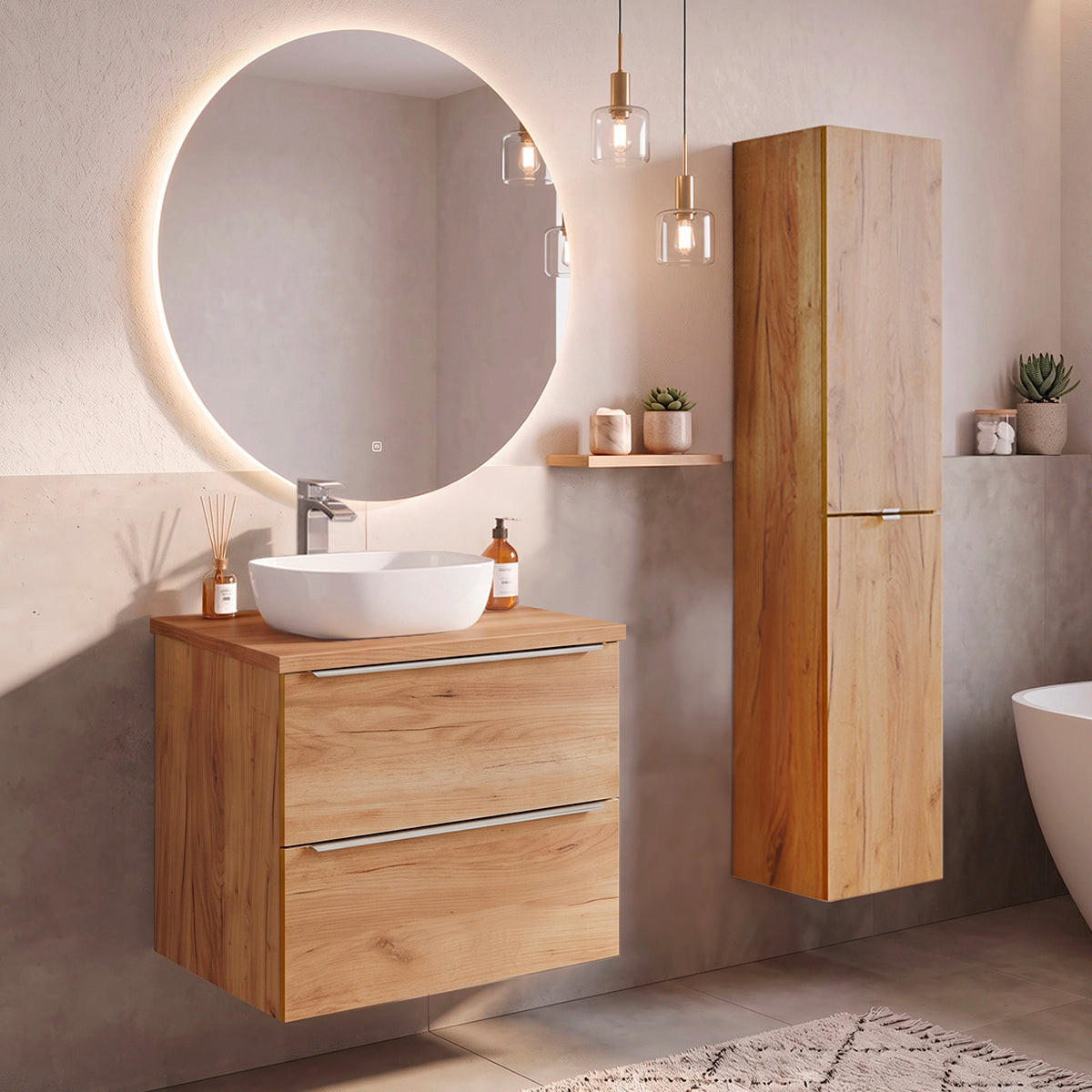 KOUPELNOVÝ NÁBYTEK 60.4cm duben 2er-Set Dřevo - hnědá, kompozitní dřevo (60.4/59/46cm) - Petits-meubles