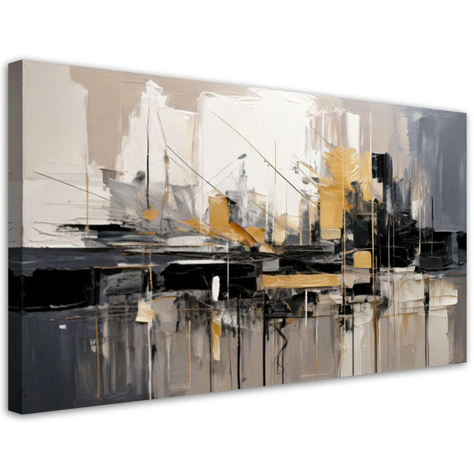 LEINWANDBILD Stadt Abstraktion Gold 80x40cm - Beige, Textil (80/40cm) - Feeby