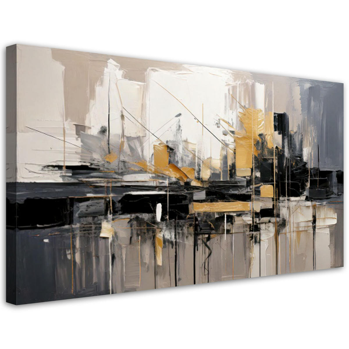 LEINWANDBILD Stadt Abstraktion Gold 80x40cm - Beige, Textil (80/40cm) - Feeby