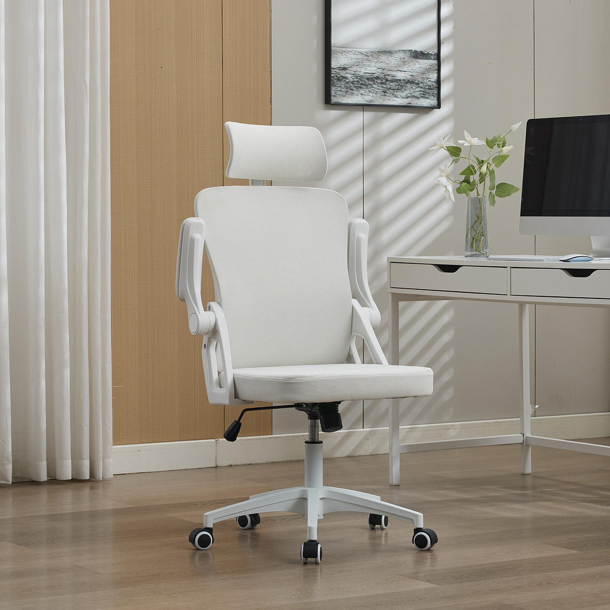DREHSTÜHLE ergonomisch Netz Lendenstütze Kopfstütze Schwarz - Weiß, Metall (65/108/58cm) - SHOPENTRA