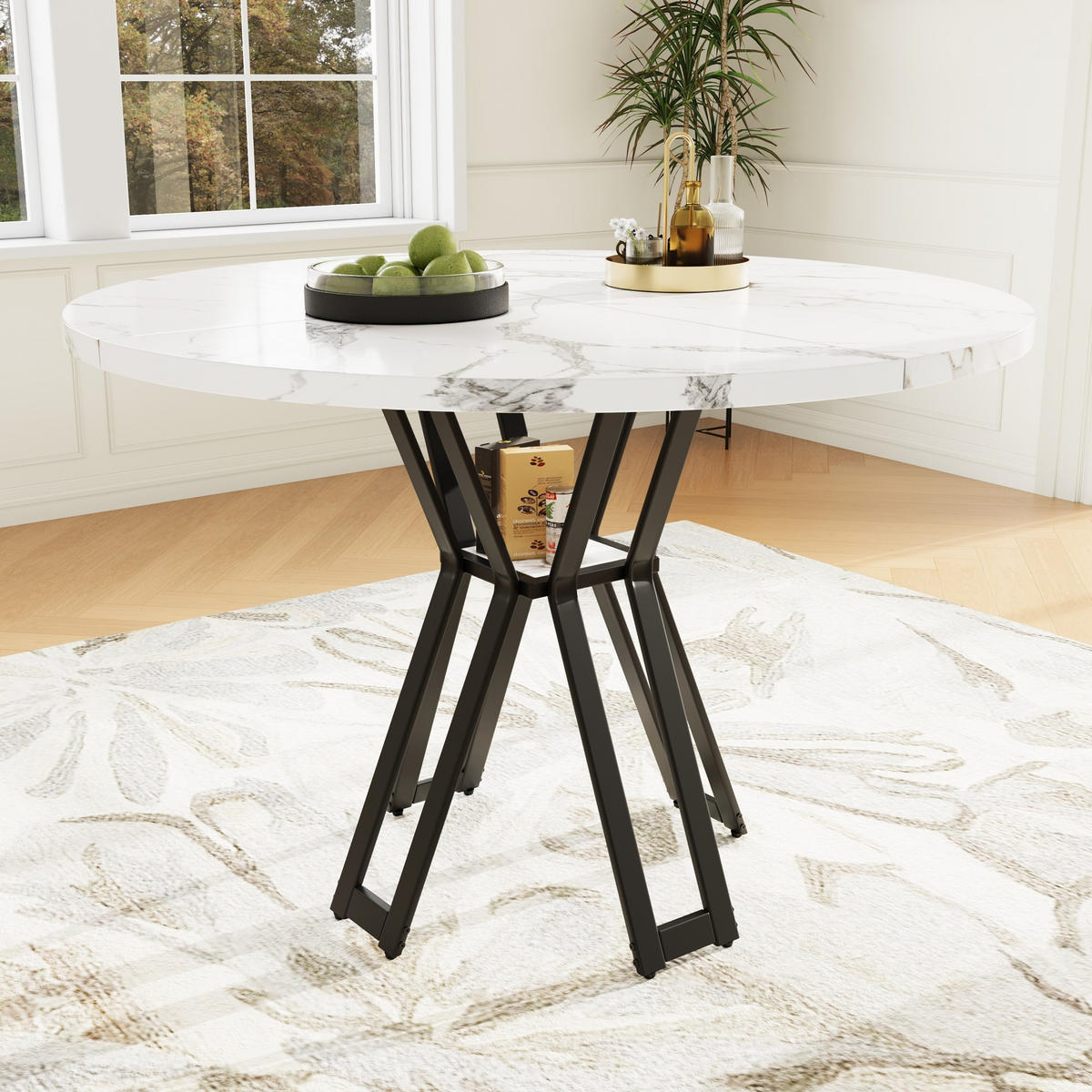 JÍDELNÍ stůl 100/100/76 cm černý z MDF a kovu s mramorovým dekorem a nastavitelnými nožkami - bílá/černá, kompozitní dřevo (100/100/76cm) - OKWISH