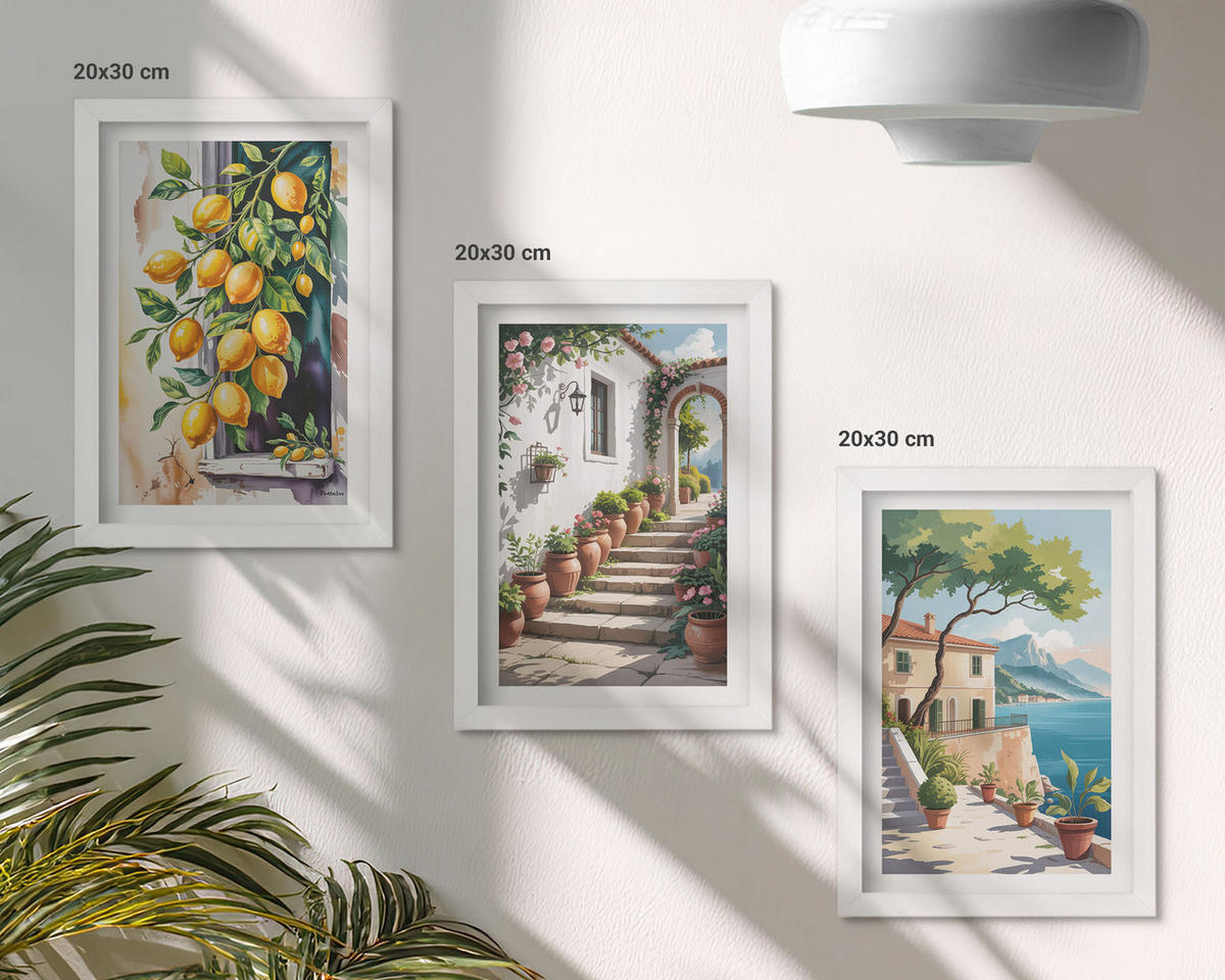 WANDBILDER 3er-Set - 20x30 cm Weißer Rahmen - Zitronen, Blumen, Meerblick - Weiß, Kunststoff (20/30cm) - ArtPrintCave