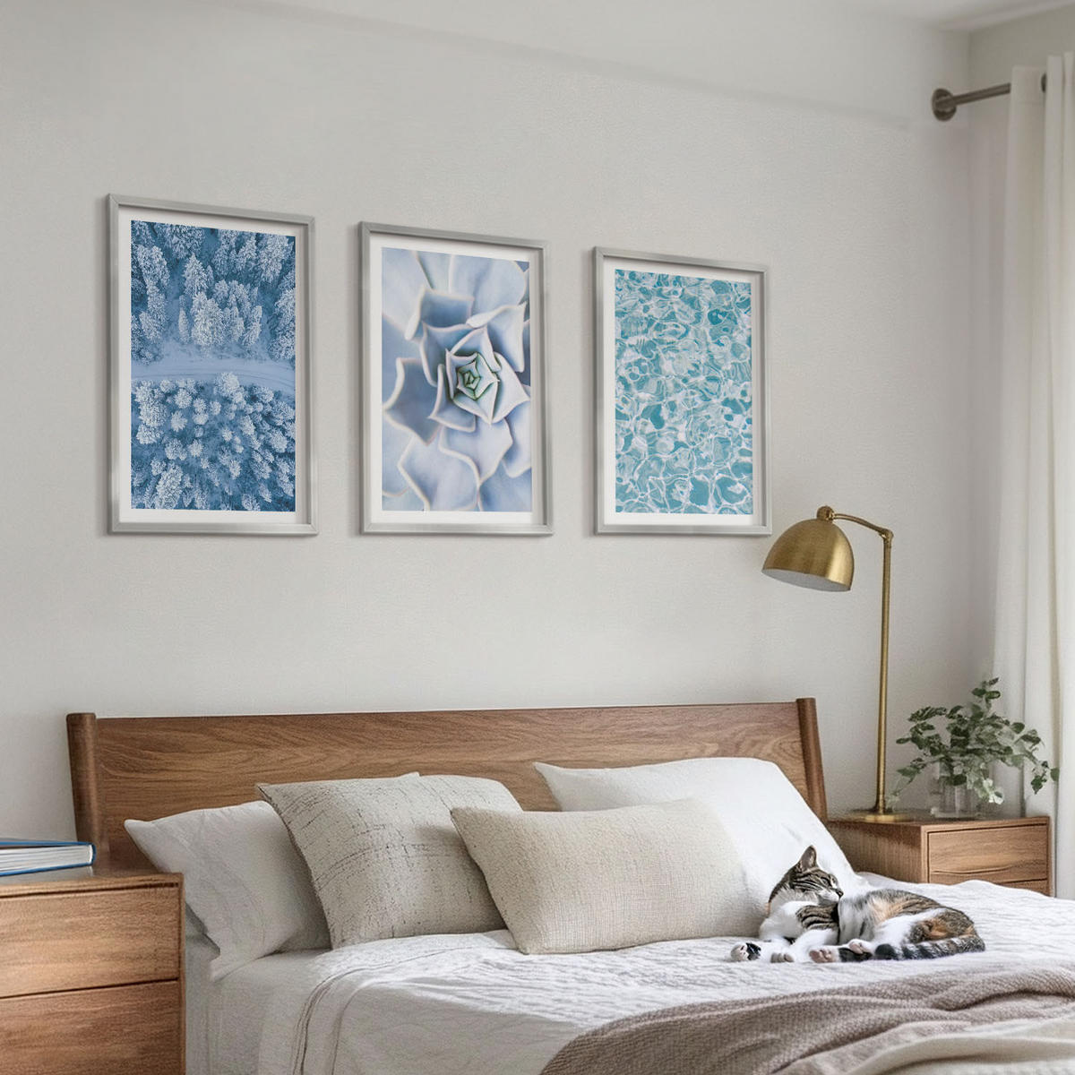 WANDBILDER 3er Set - 40x60 cm Silberner Rahmen - Winterwald blaue Blume Wasser - Silberfarben, Kunststoff (40/60cm) - ArtPrintCave