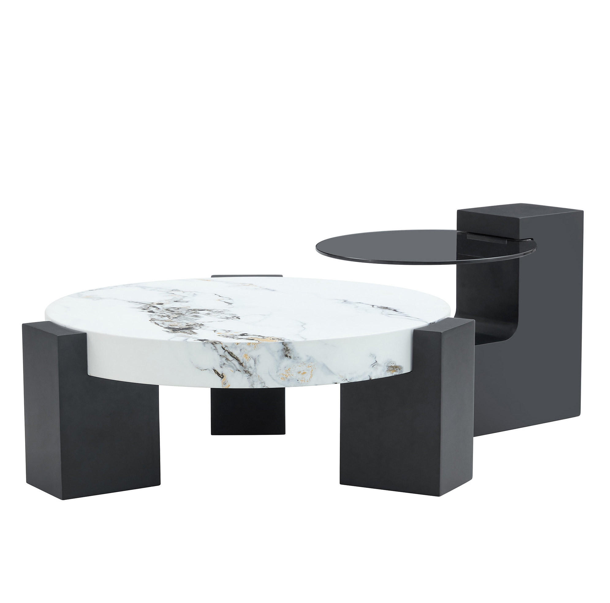 BEISTELLTISCH 61/44 cm MDF s mramorovým dekorom biely/čierny, 2 diely - čierna, kompozitné drevo (61/61/30cm) - BEAOK