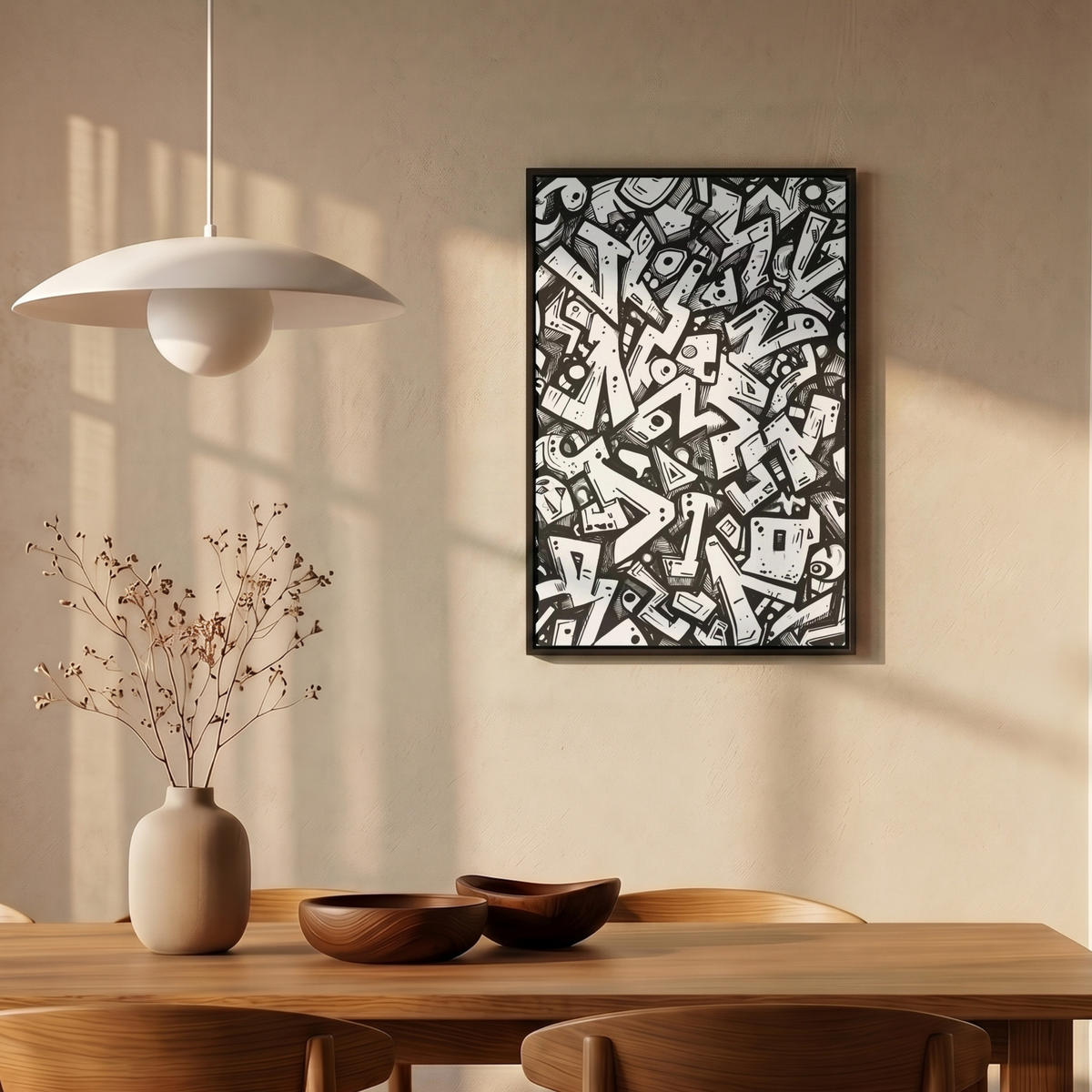 LEINWAND Bilder mit Rahmen - Formen - Buchstaben - Graffiti - Schwarz - 40x60 - Schwarz, Textil (40/60cm) - MuchoWow
